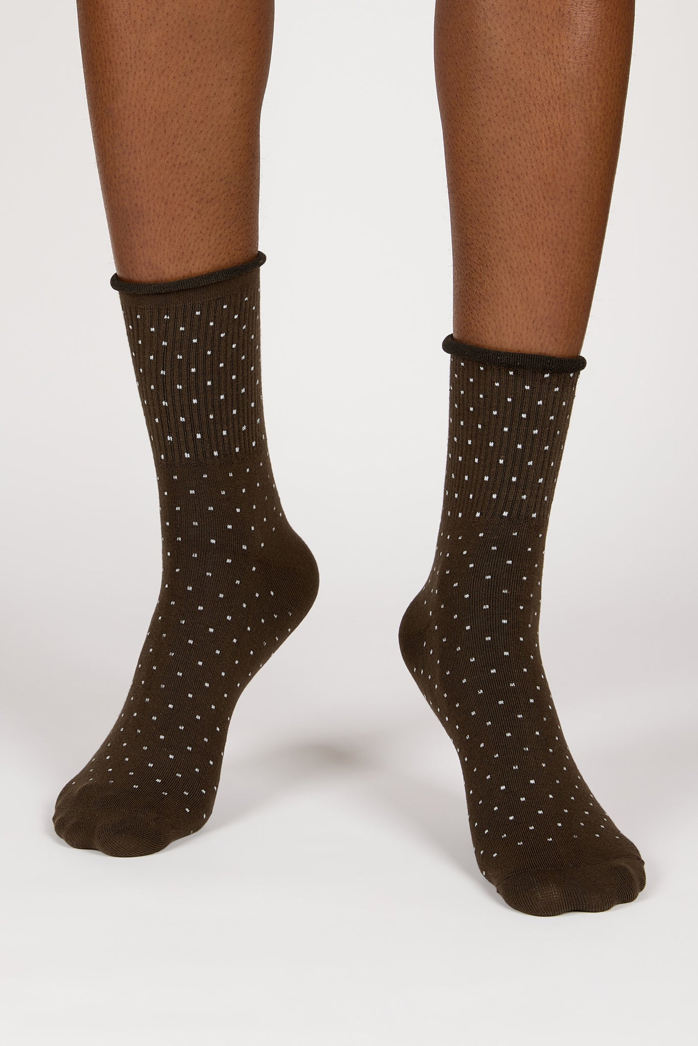 Khaki and white polka dot roll trim socks_2