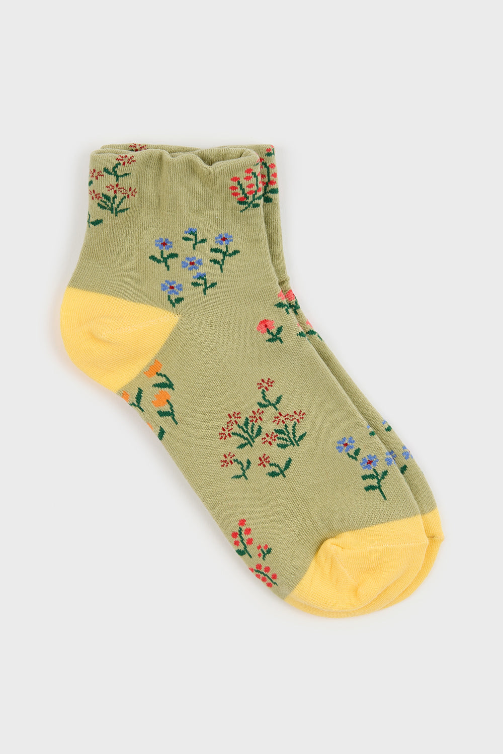 Khaki and yellow floral cluster socks_1