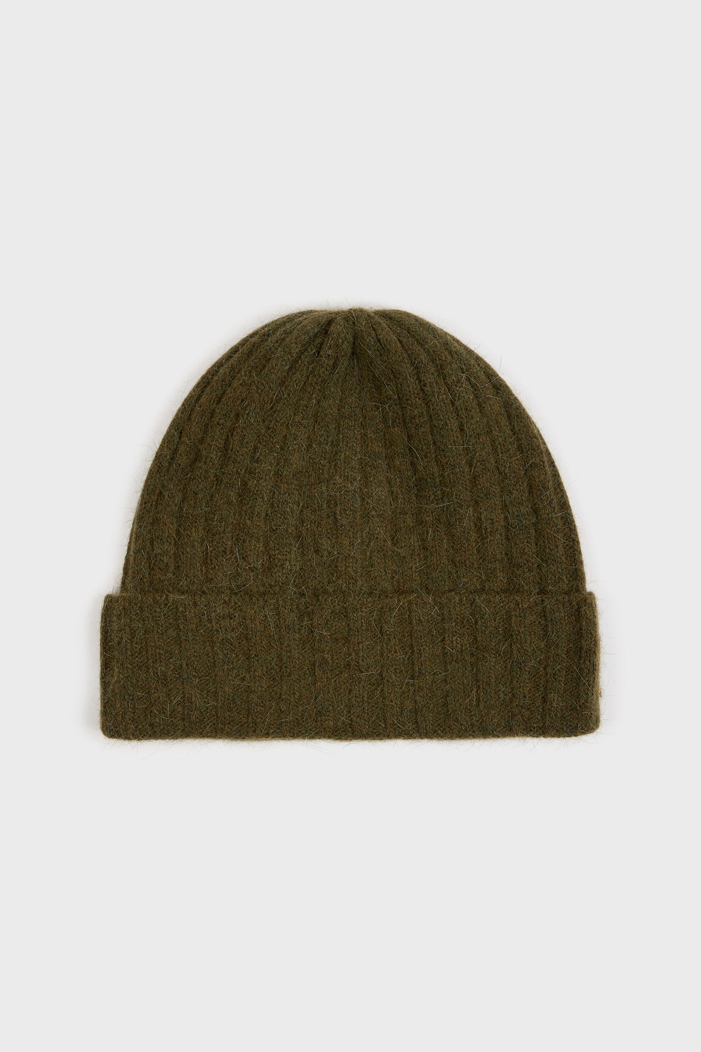 Khaki angora wool blend large ribbed beanie hat_1