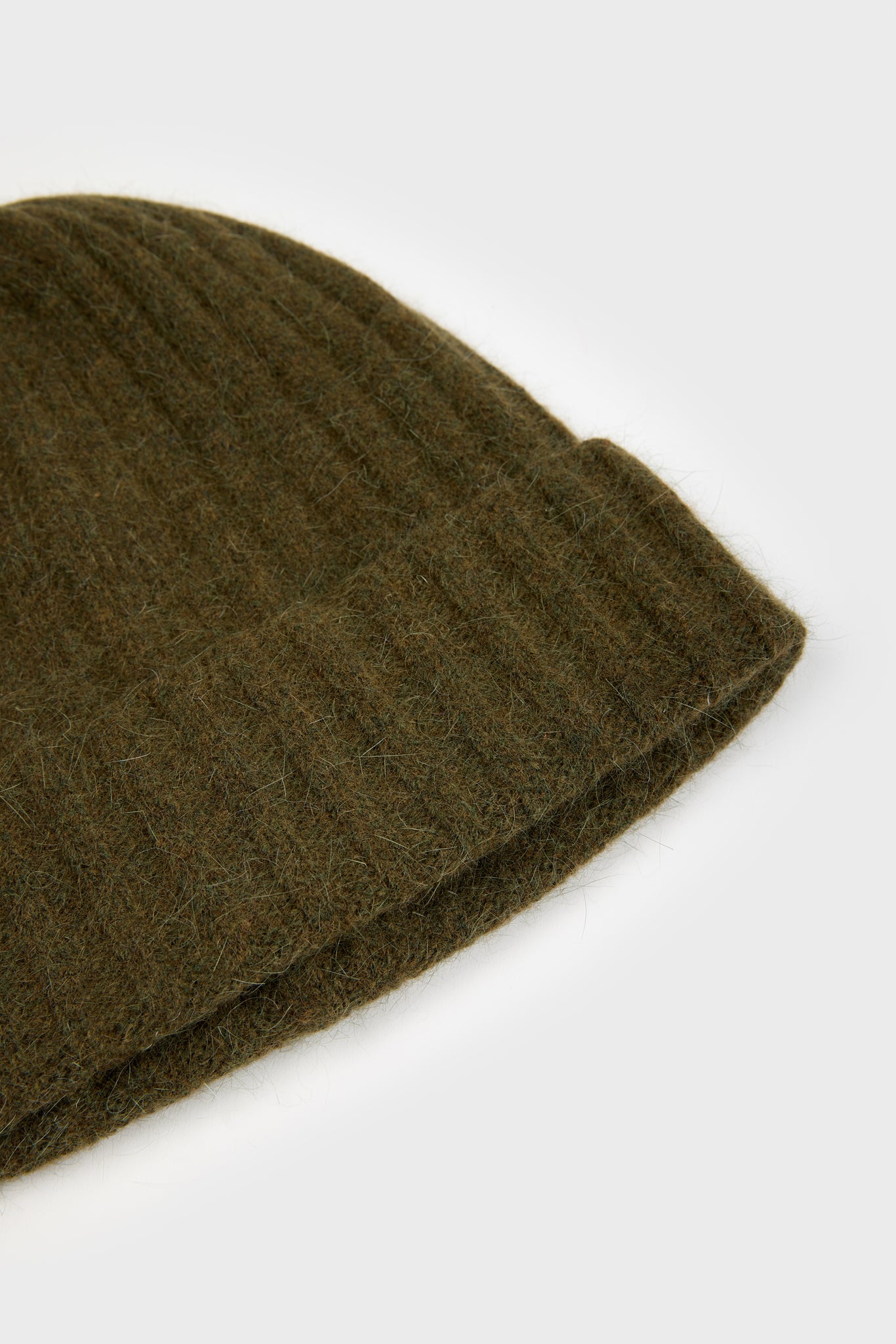 Khaki angora wool blend large ribbed beanie hat_2