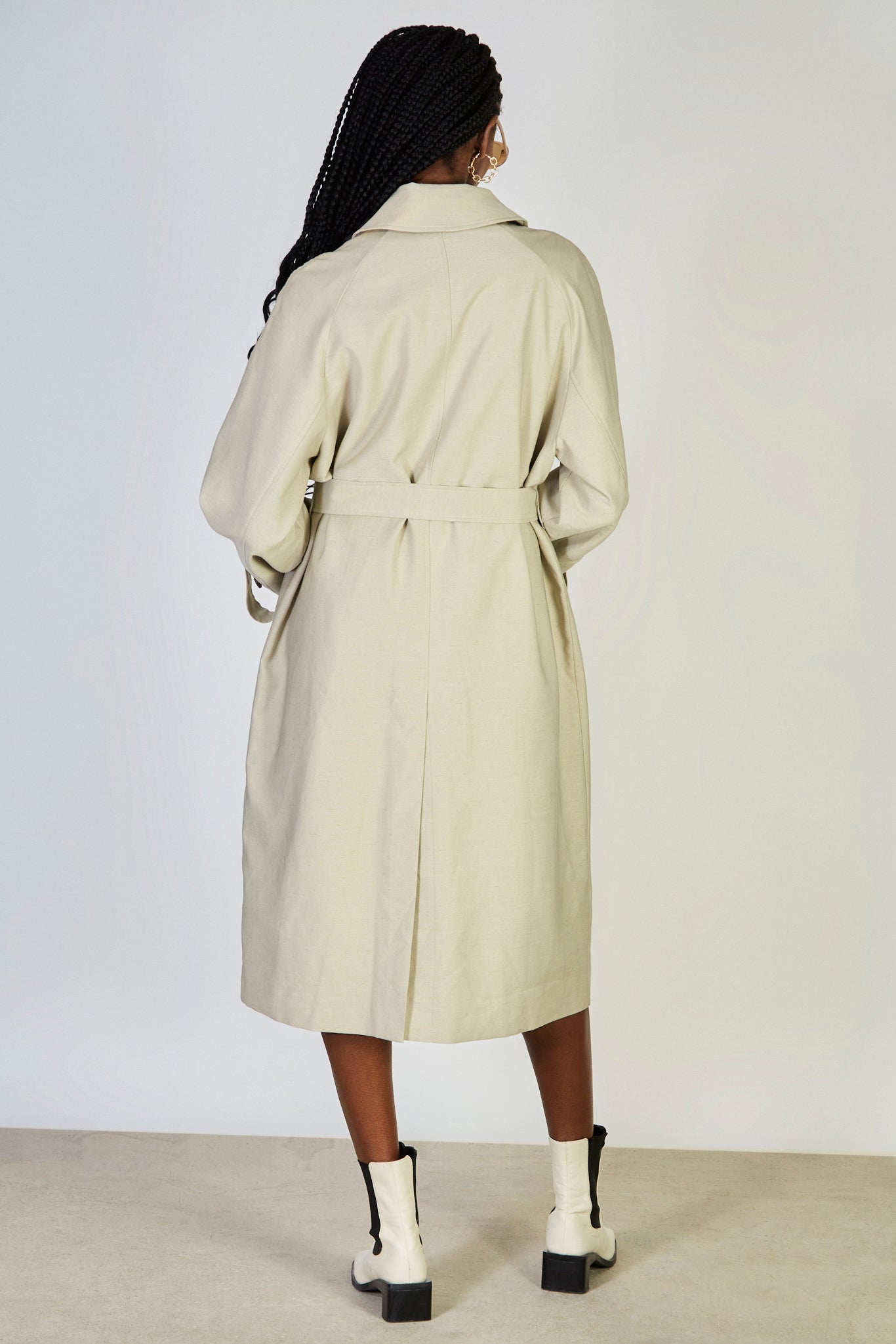 Khaki beige single breasted linen blend trench coat_3