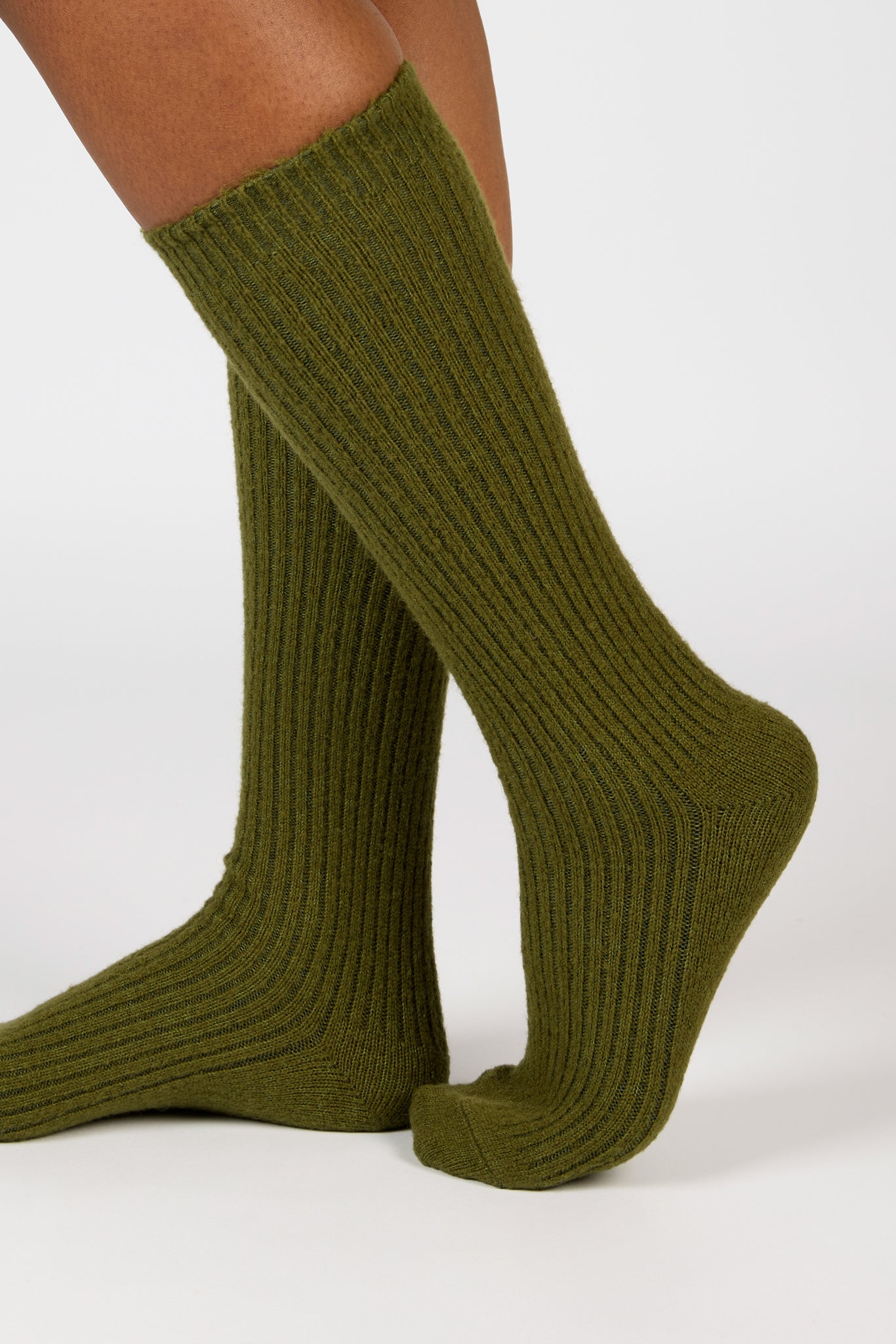 Khaki cashmere alpaca blend knee high socks_3