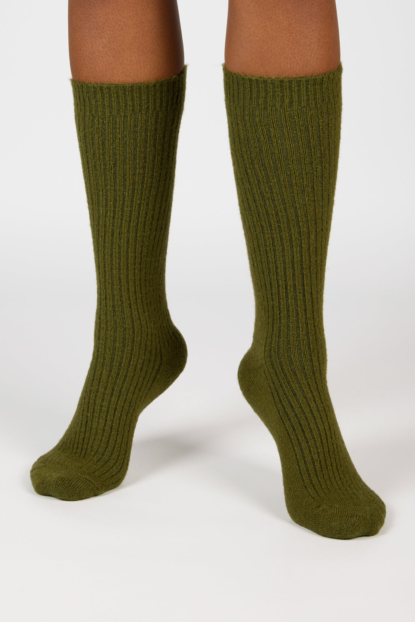 Khaki cashmere alpaca blend knee high socks_4