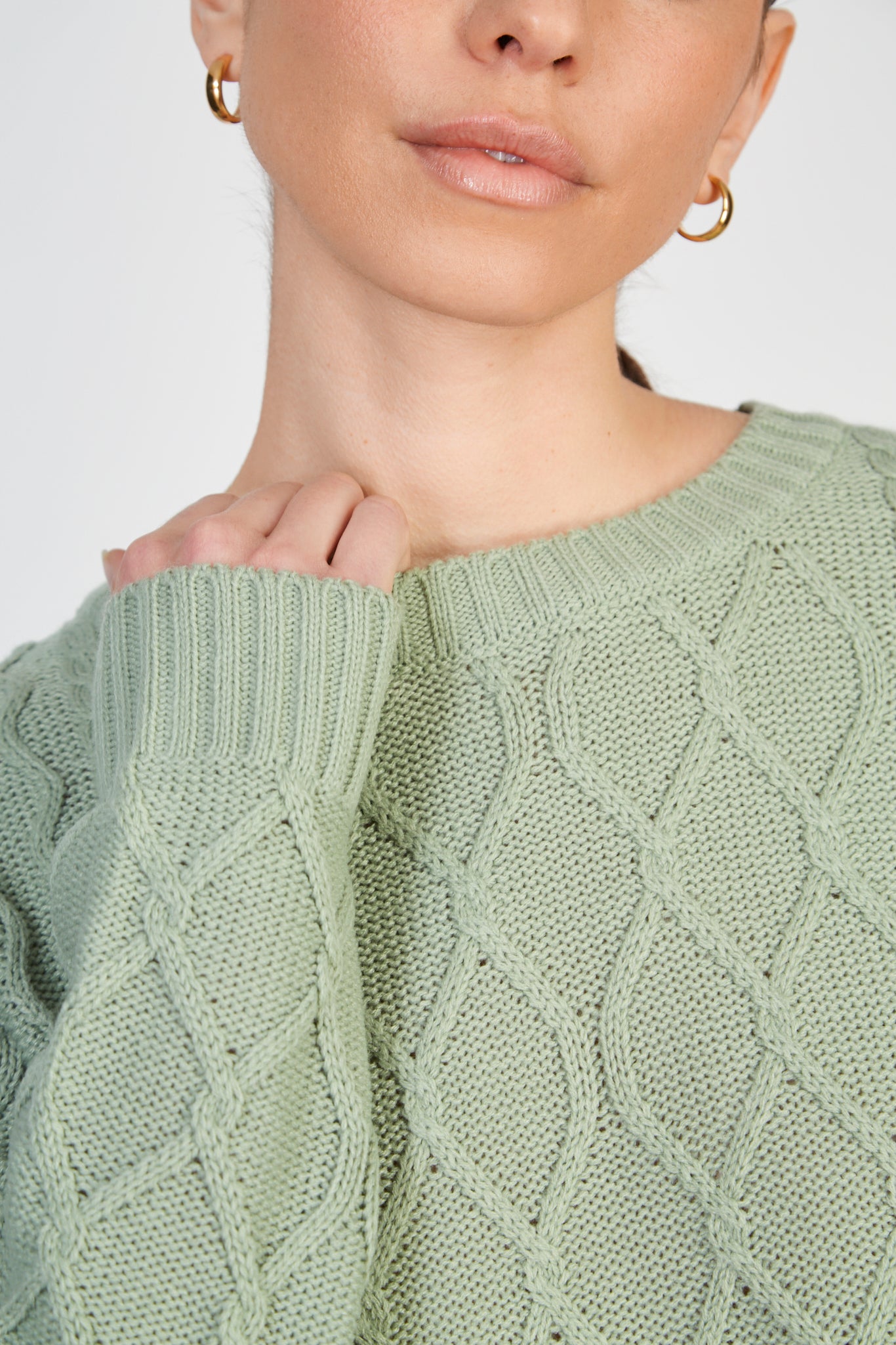 Khaki diamond weave cableknit washed jumper_3