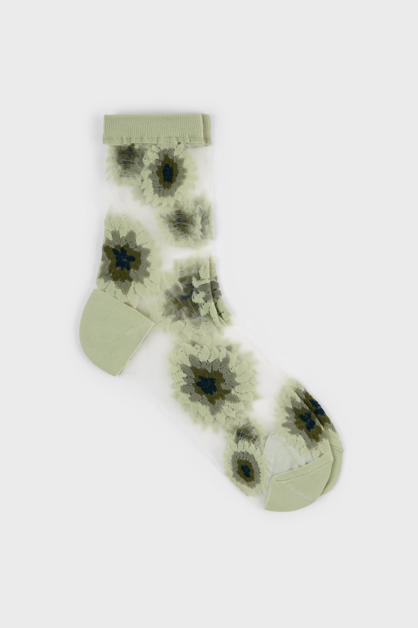 Khaki large daisy sheer socks_1