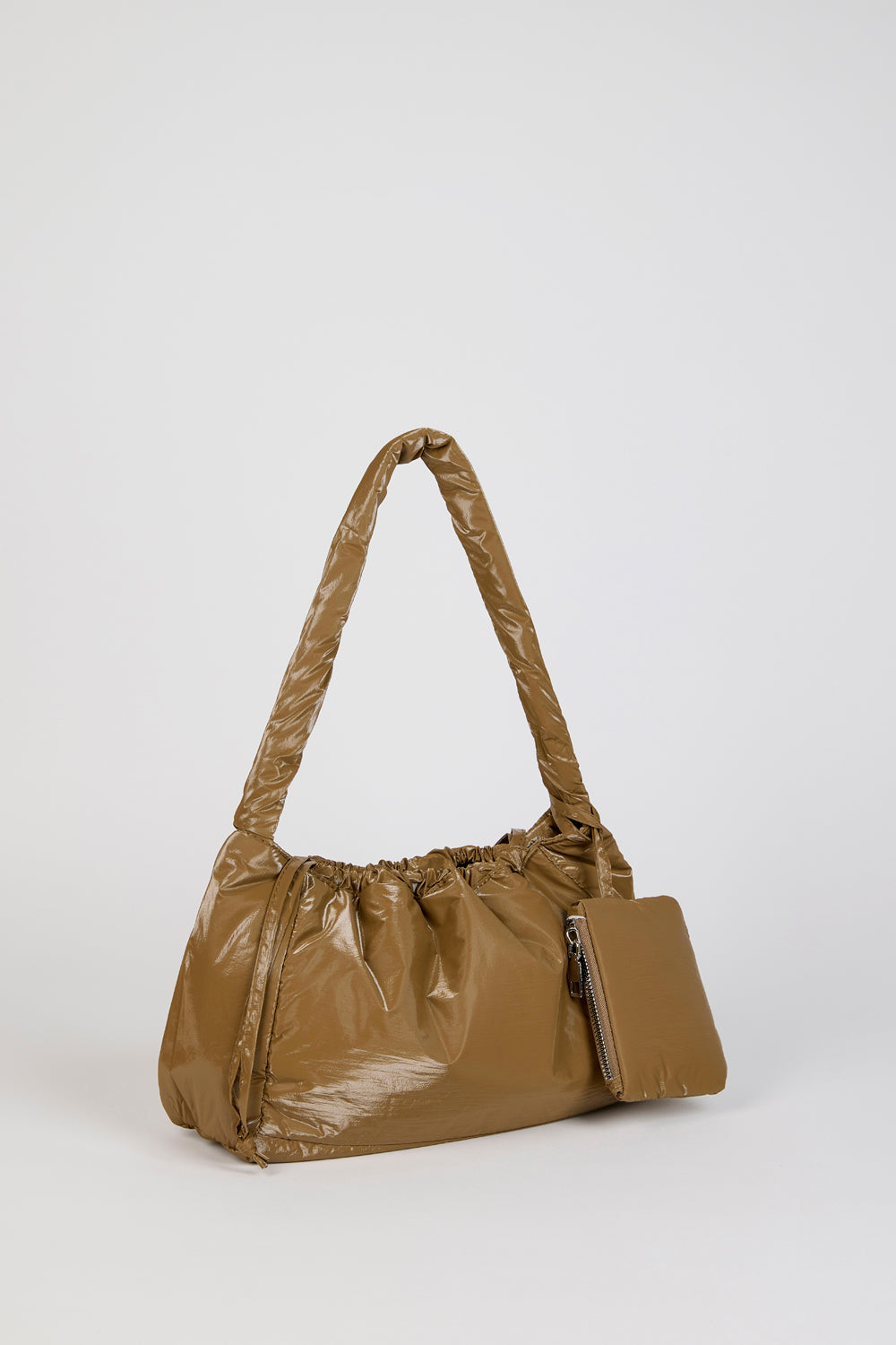 Khaki shiny puffer shoulder bag_2