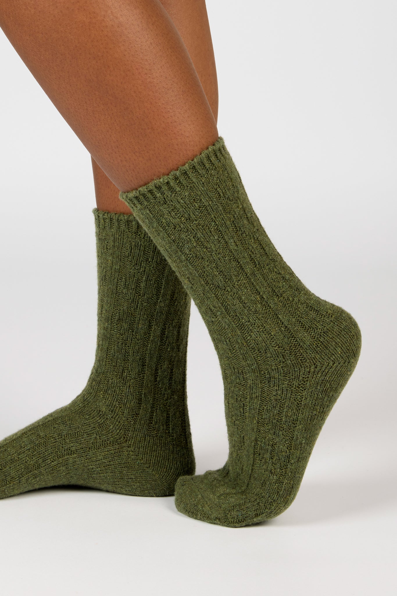 Khaki wool blend ribbed socks_3