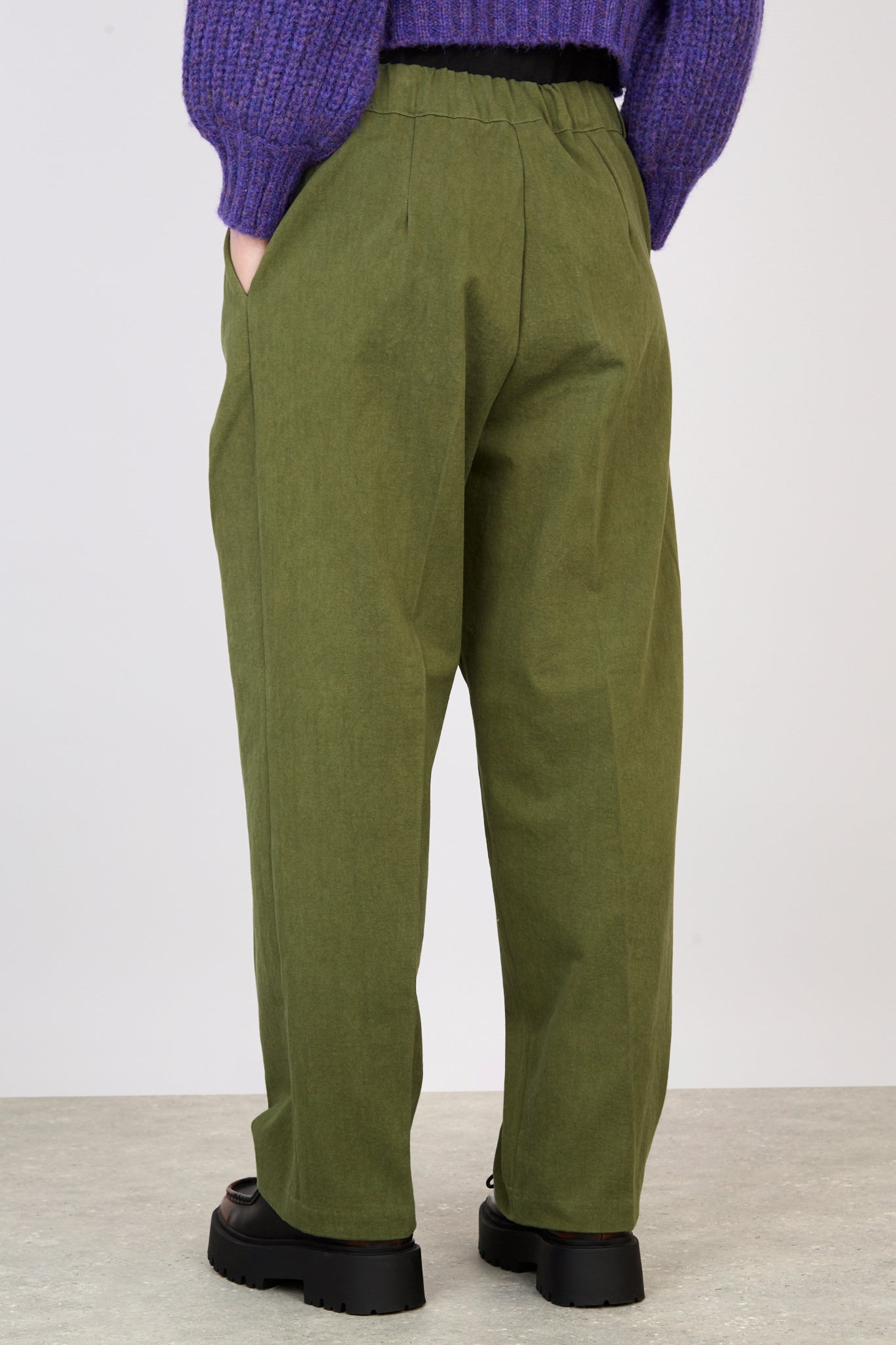 Khaki thick double side belted trousers_2