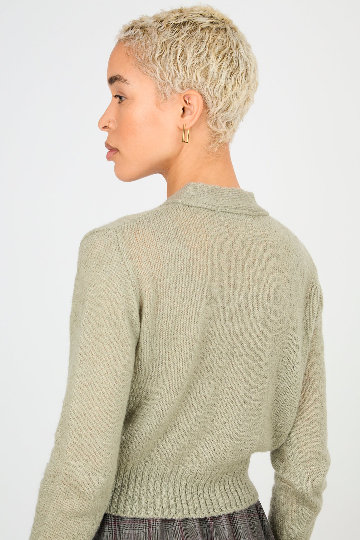 Khaki wool blend button front cardigan_2