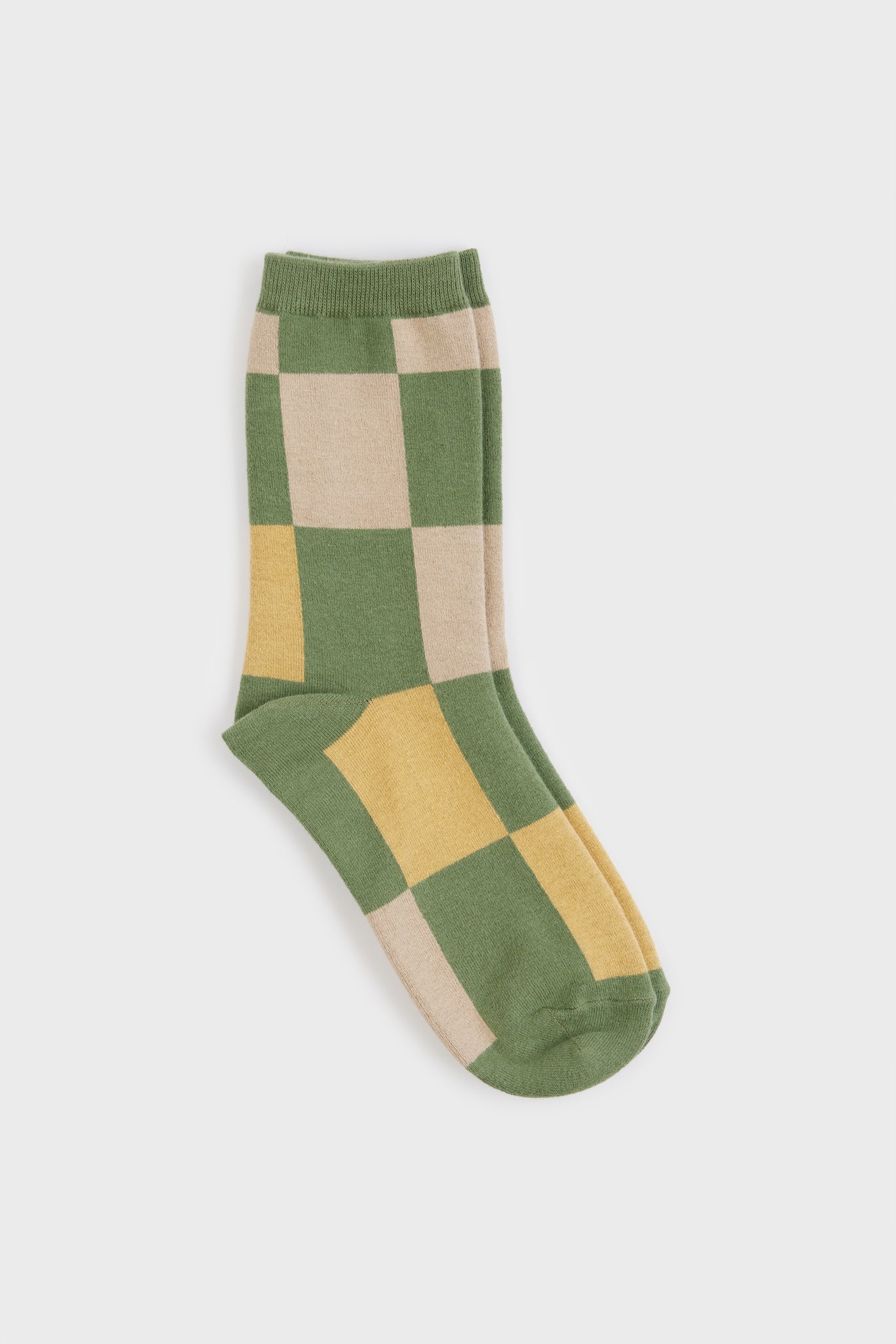Khaki and mustard giant block check socks_2