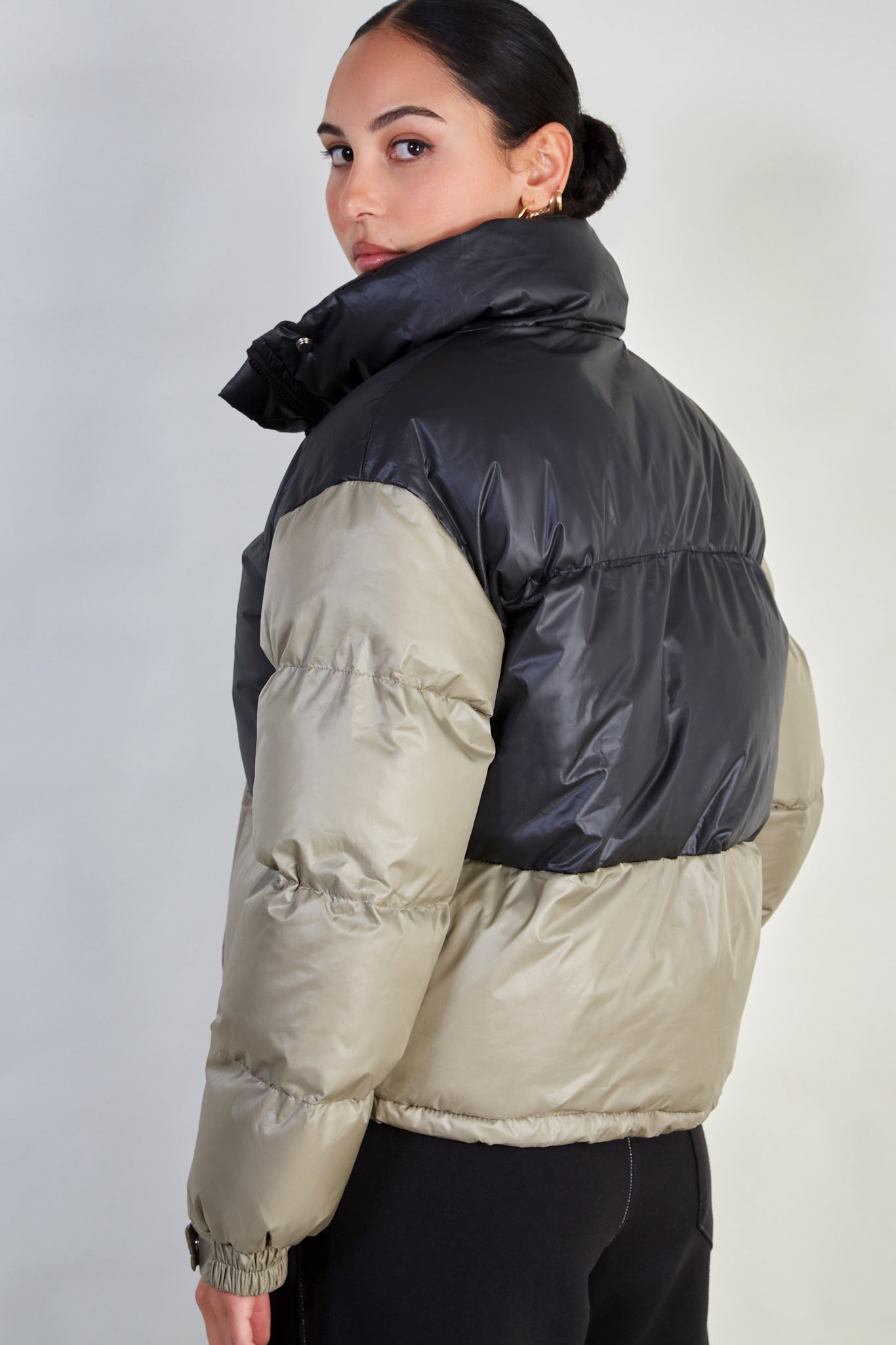 Khaki and navy two tone puffer jacket_3