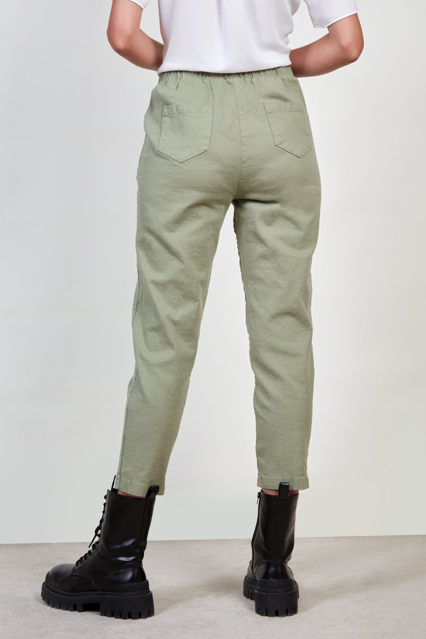 Khaki loose fit drawstring trousers_4