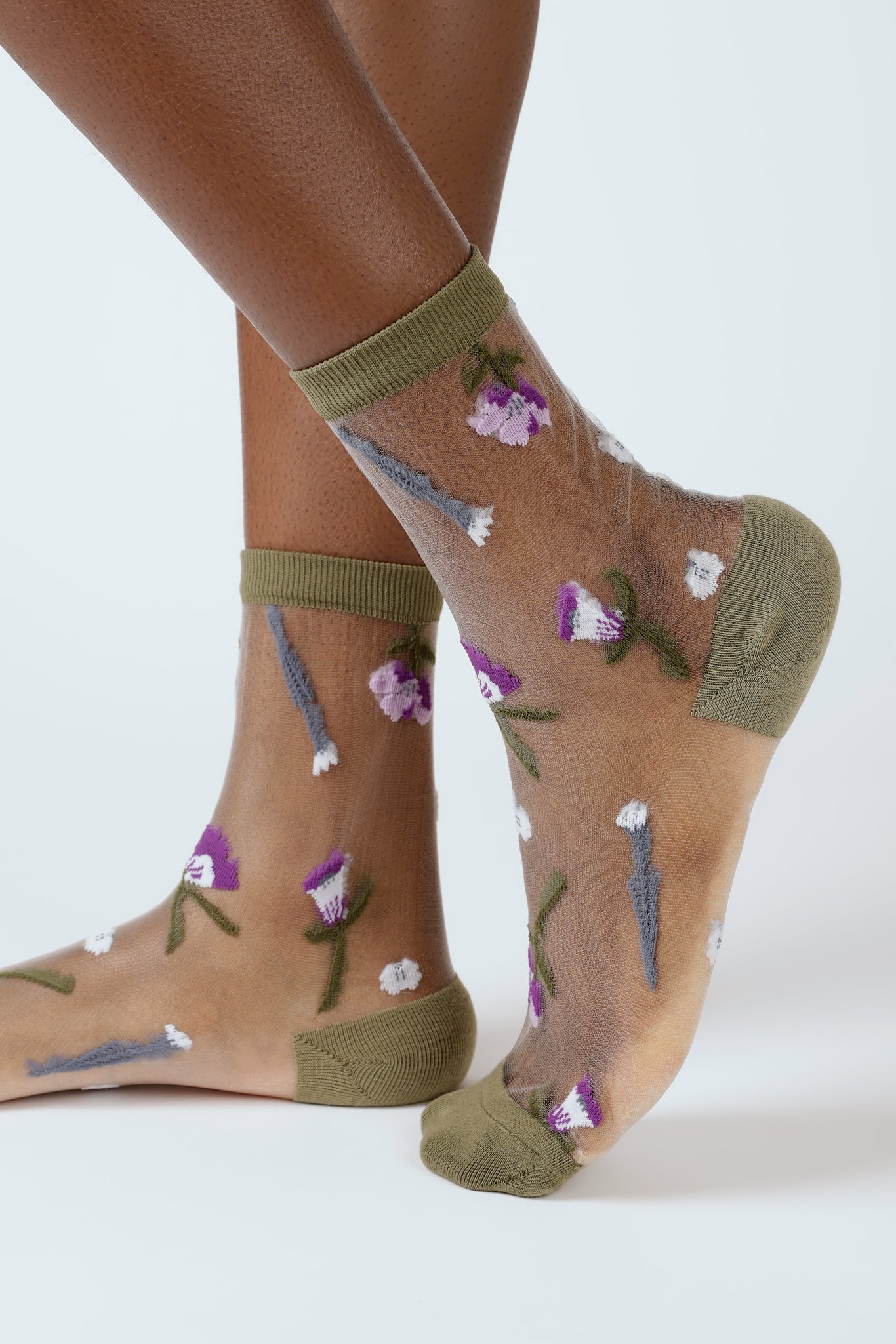 Khaki sheer sprouting garden socks_1