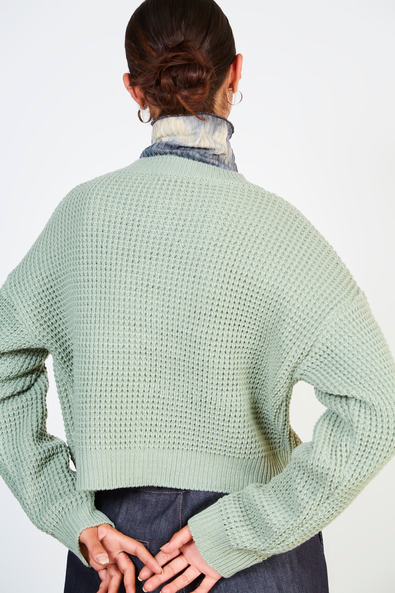 Khaki waffle knit zip cardigan_2