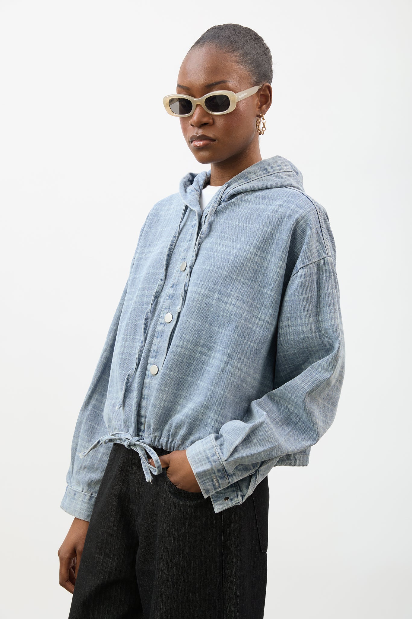 Light blue and ivory checked denim hooded jacket_2