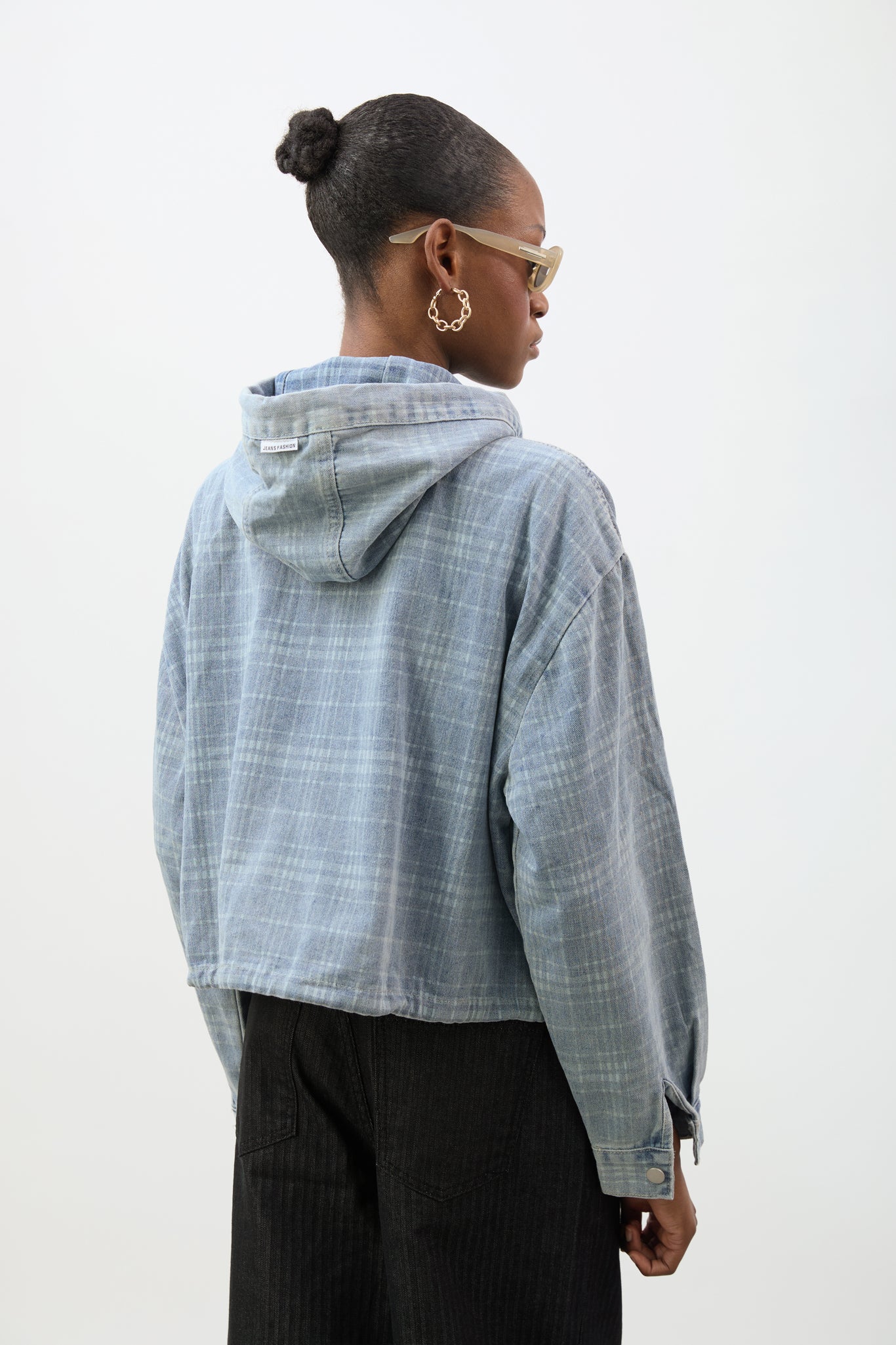 Light blue and ivory checked denim hooded jacket_3