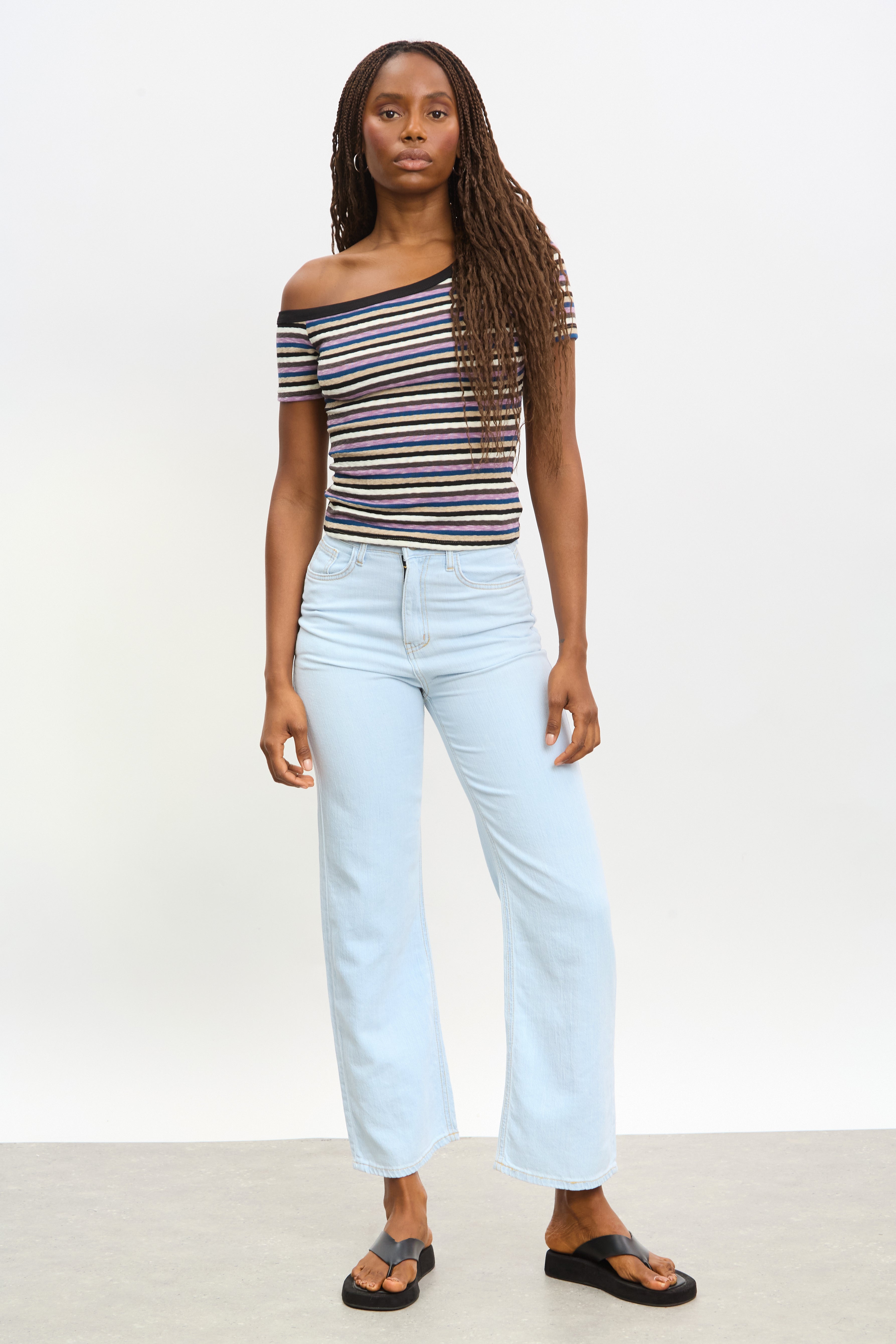 Light blue high waist wide leg jeans_3