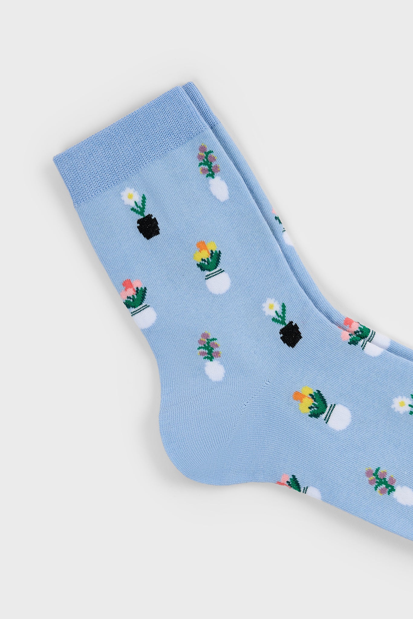 Light blue potted flowers socks_2