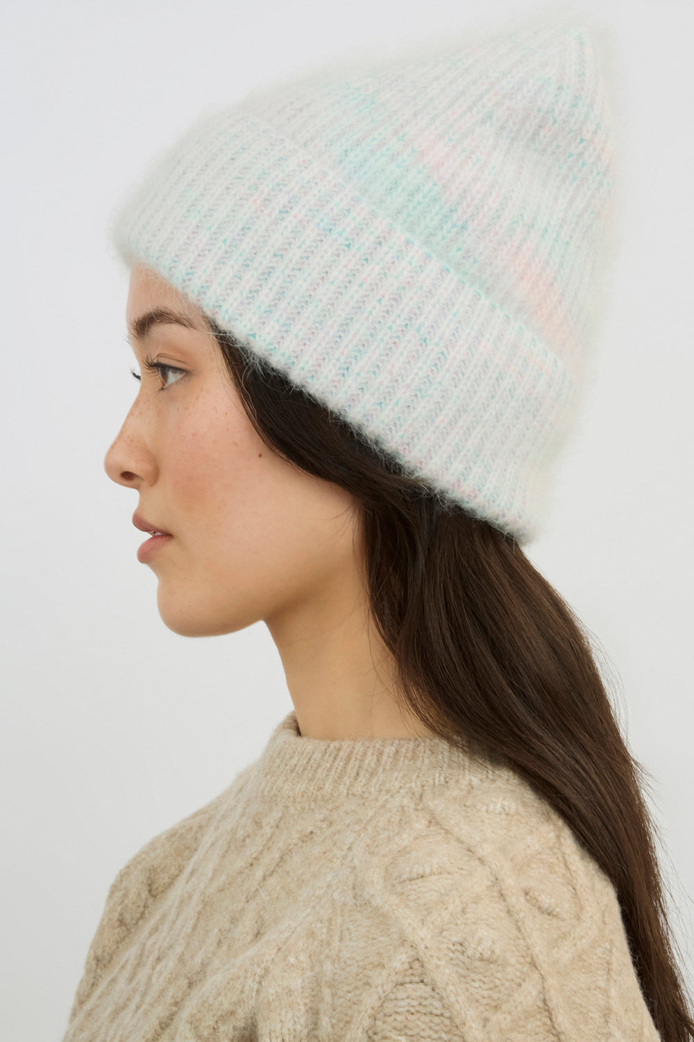 Light blue ribbed angora blend beanie hat_4