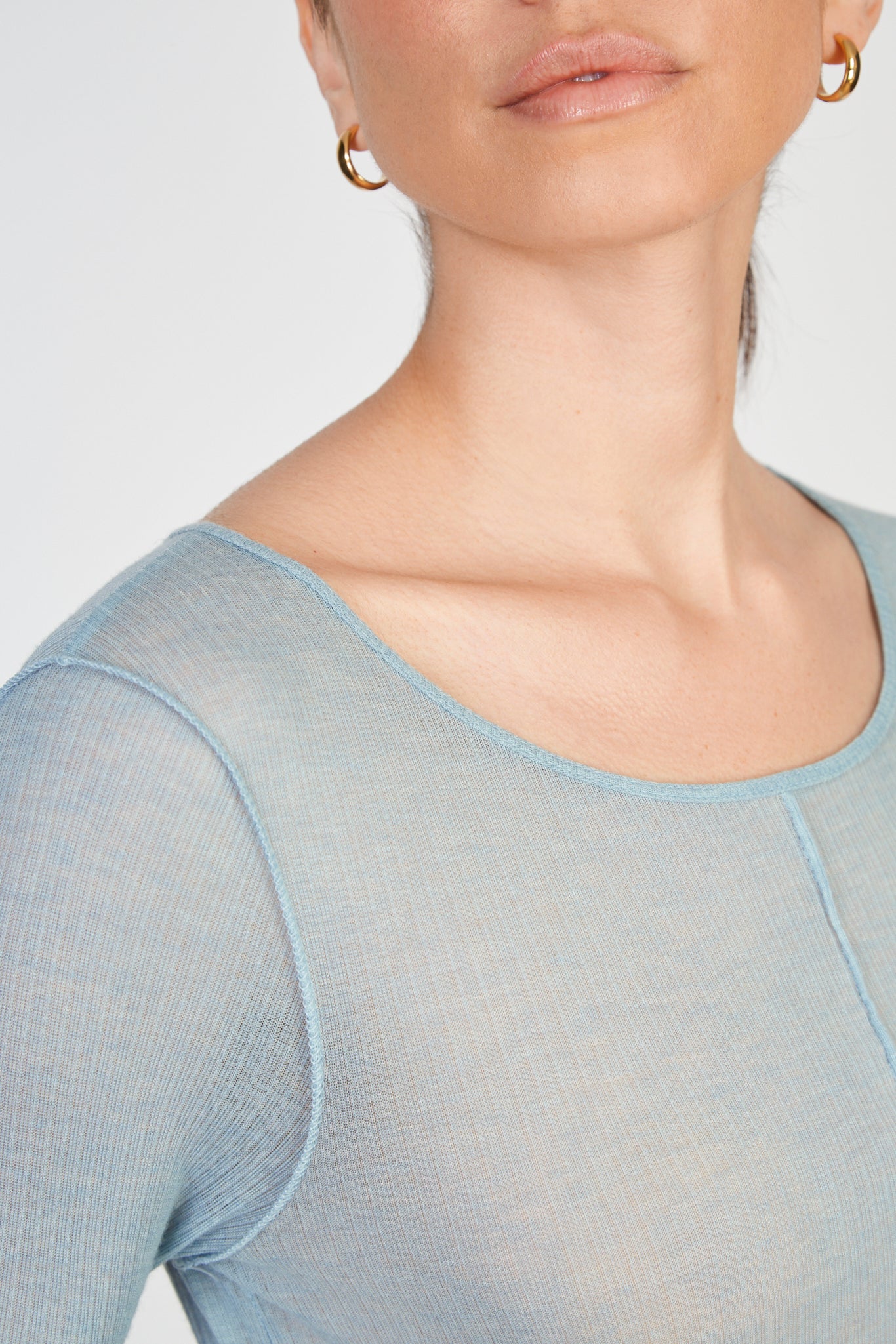 Light blue ribbed semi sheer long sleeved top_3