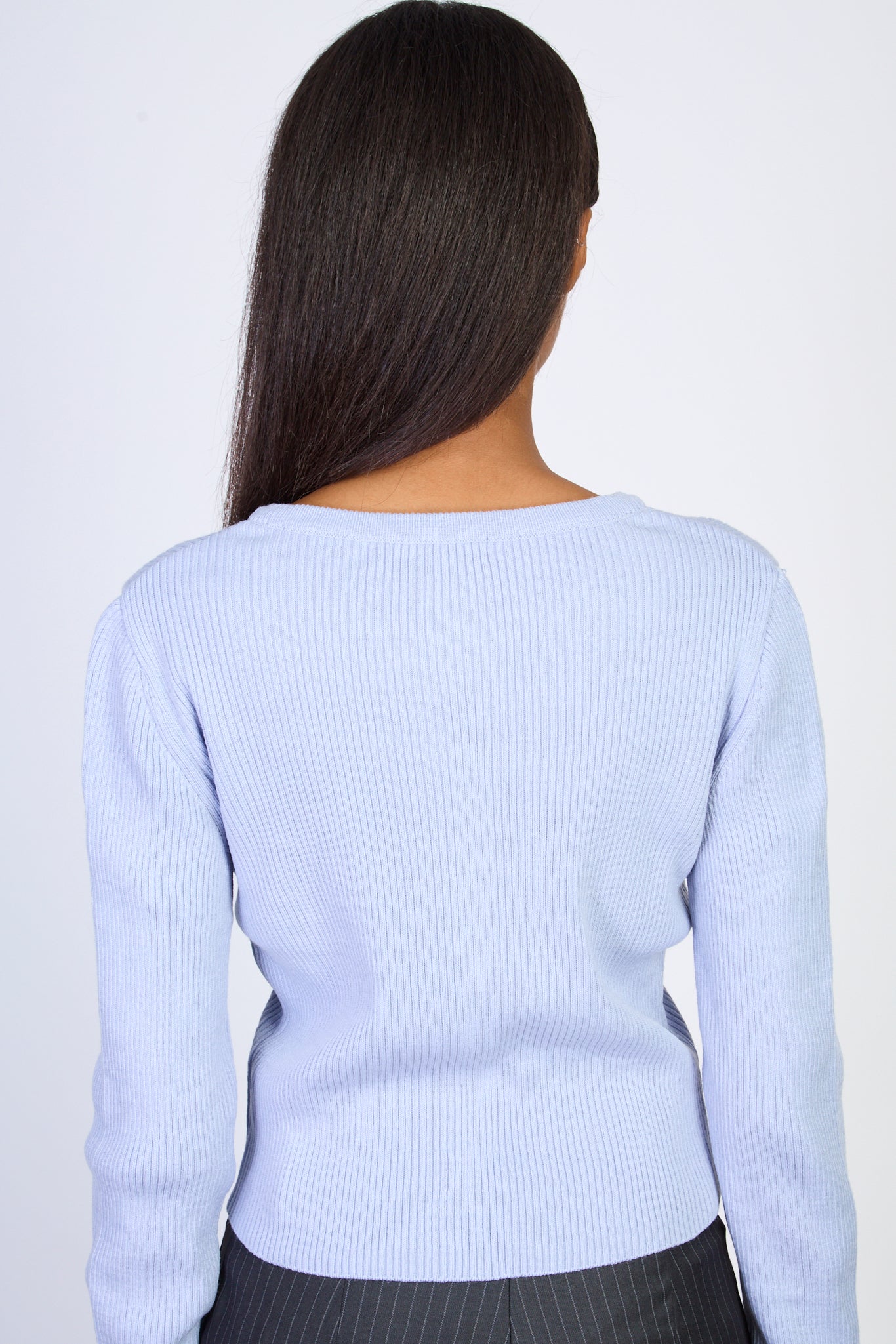 Light blue round neck double zip double slit cardigan_2