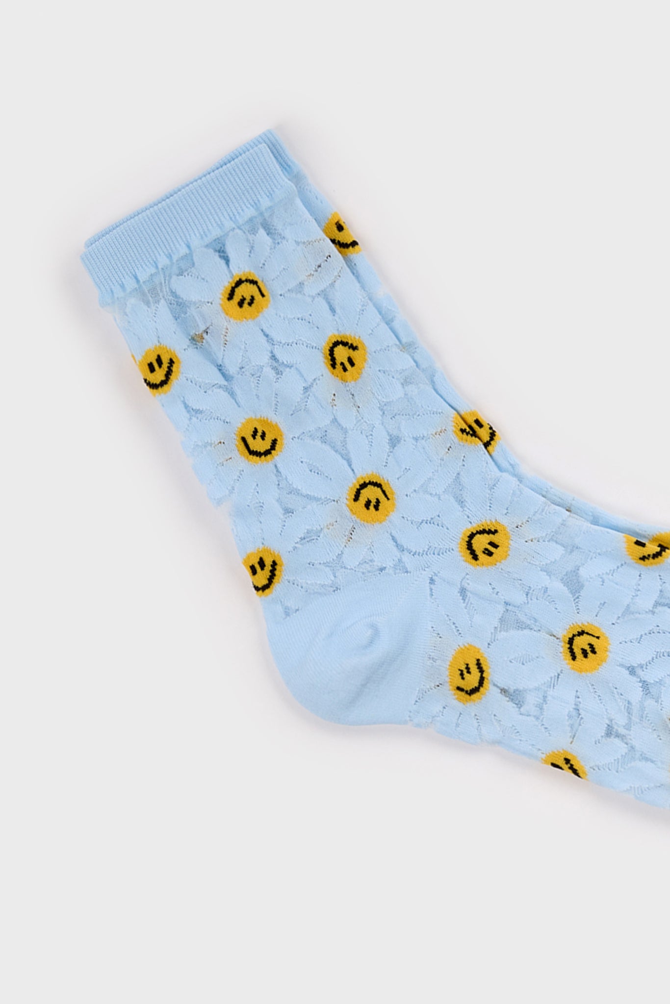 Light blue sheer daisy smiley face socks_4