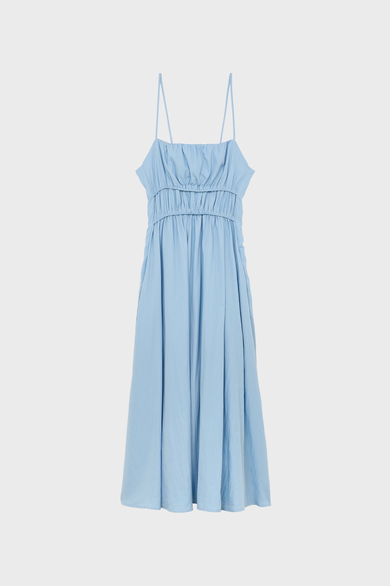 Light blue tiered bodice tie back midi dress_1