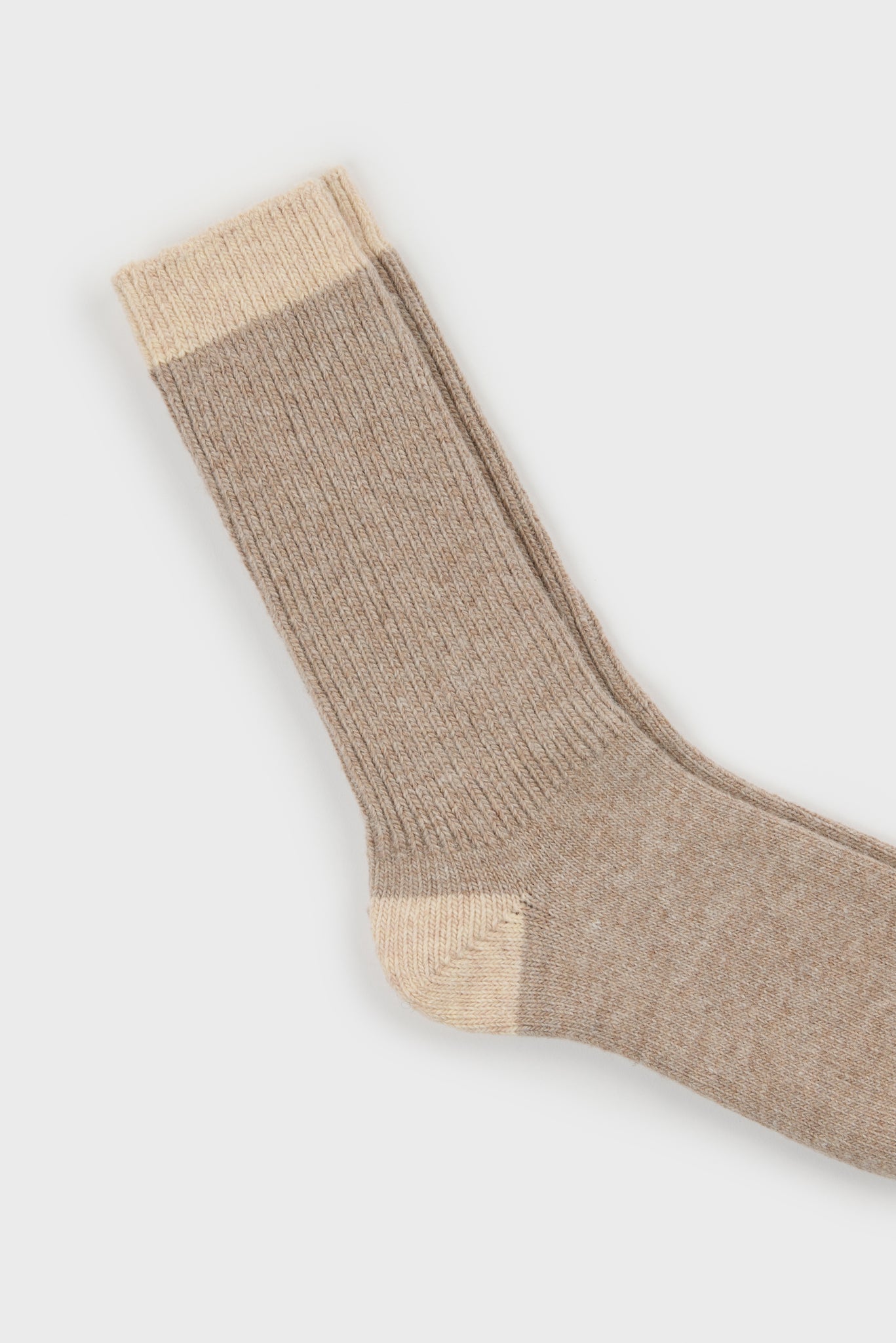 Light brown and oatmeal contrast trim cashmere blend socks_2
