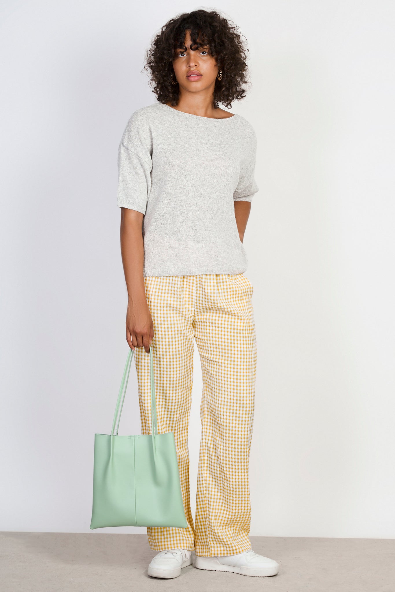 Light grey linen blend wide neck knit tee_4