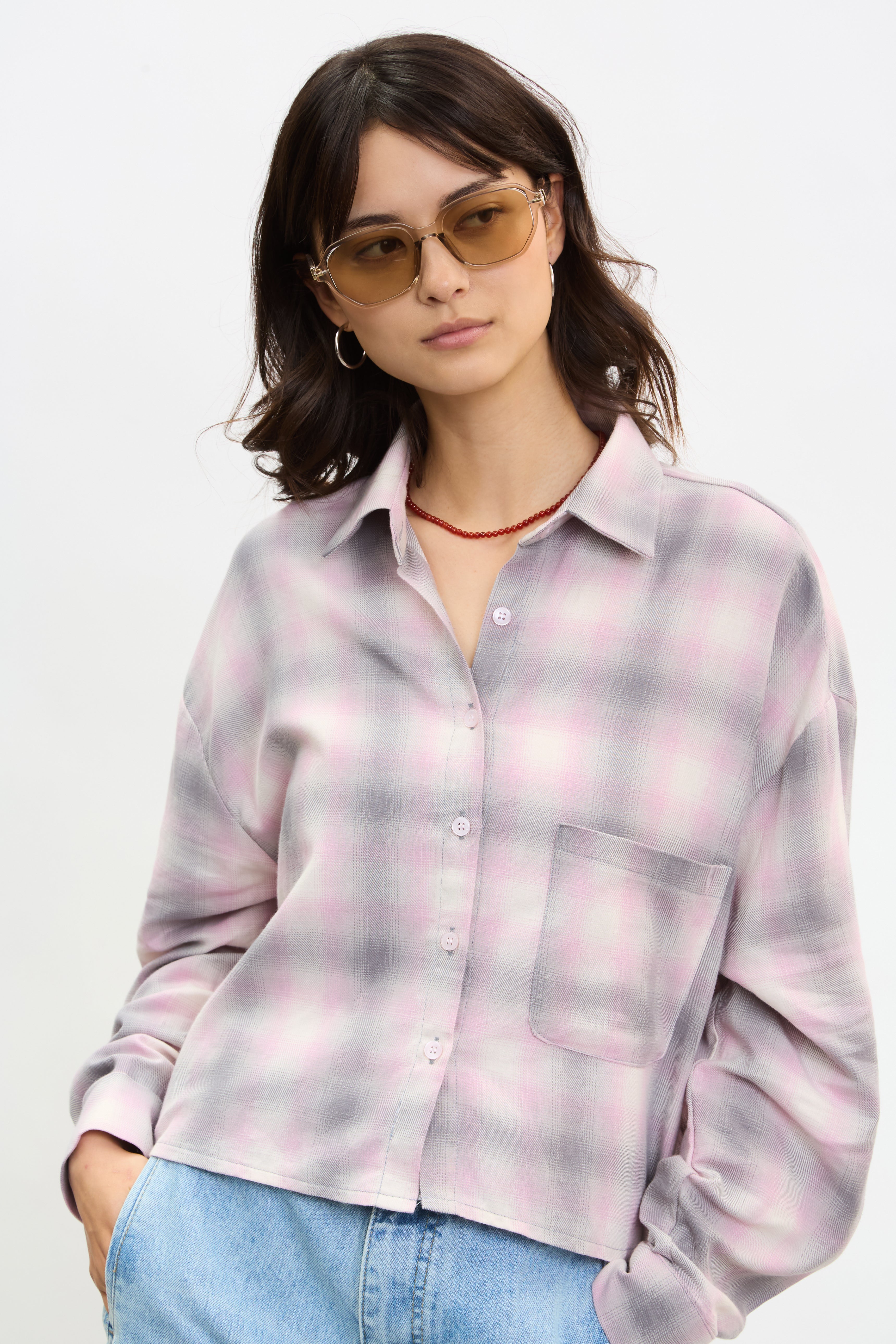 Light pink and grey plaid shirt_1