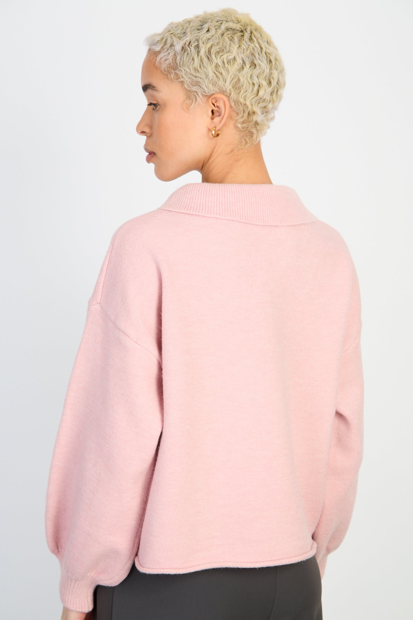 Light pink giant collar button neck jumper_2