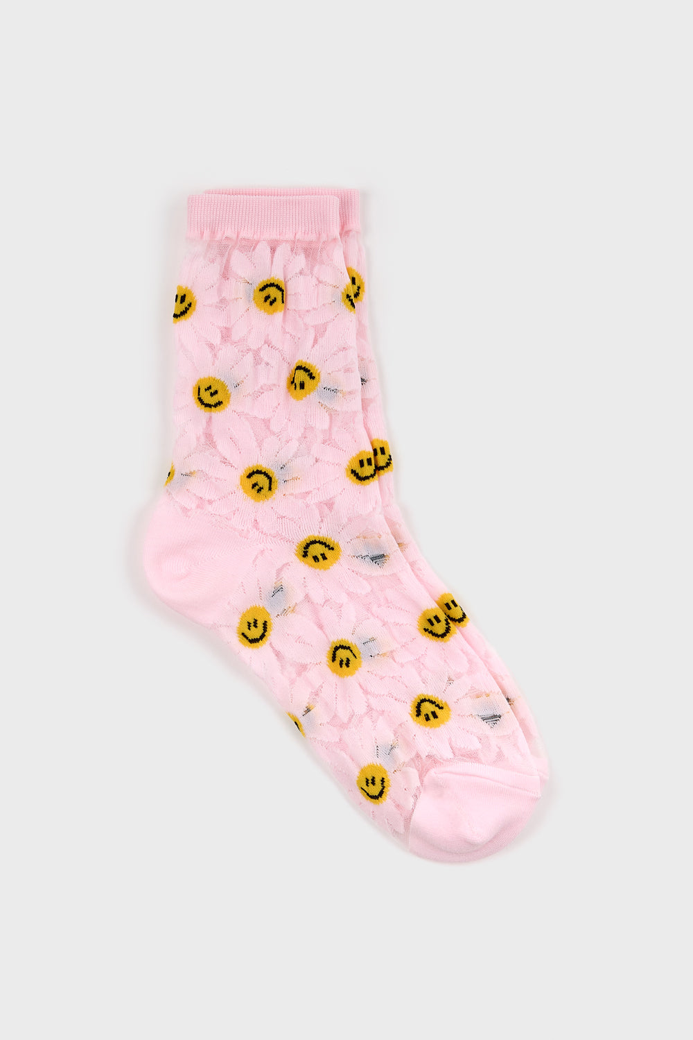 Light pink sheer daisy smiley face socks_3