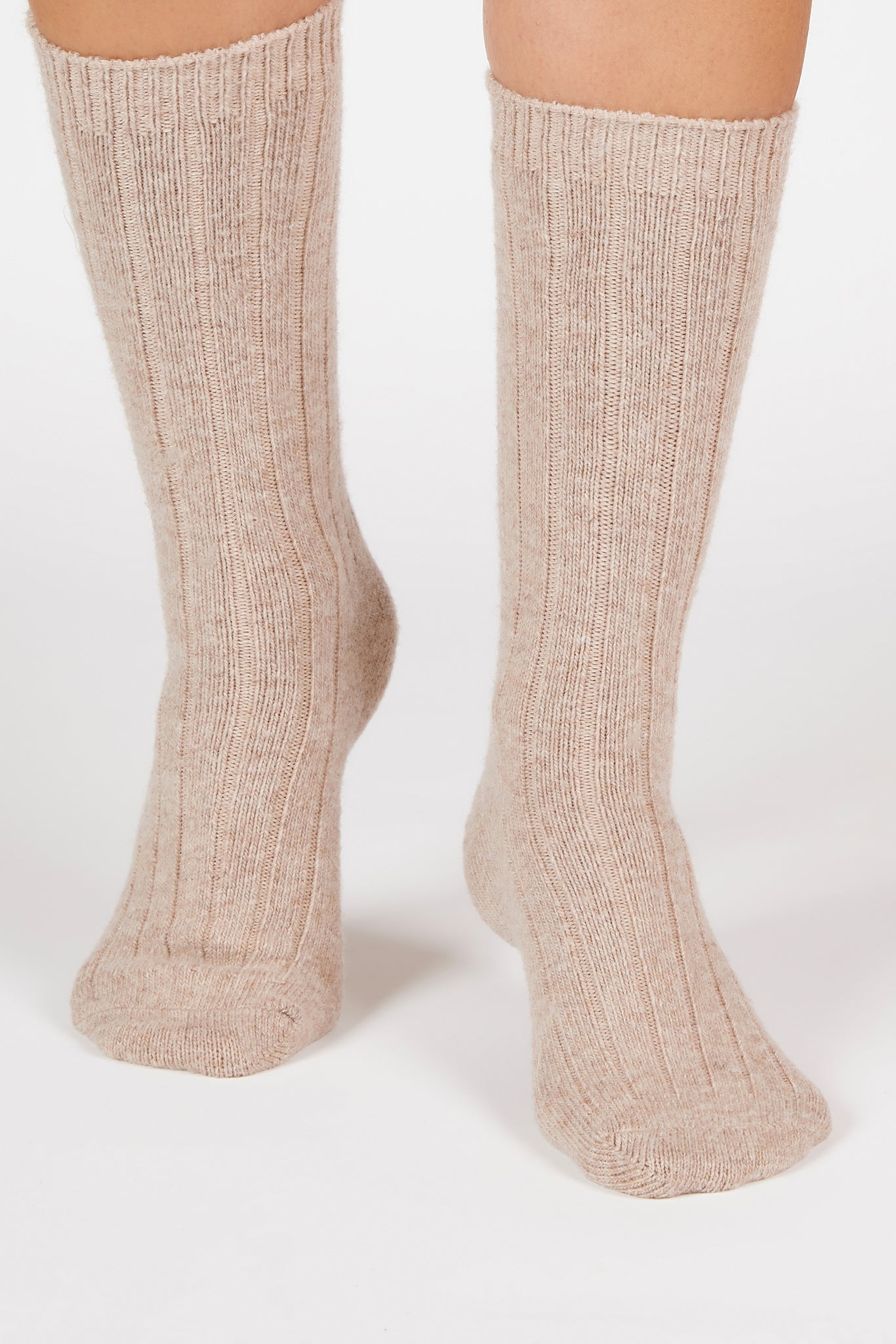 Light beige cashmere wool blend thick ribbed socks_3
