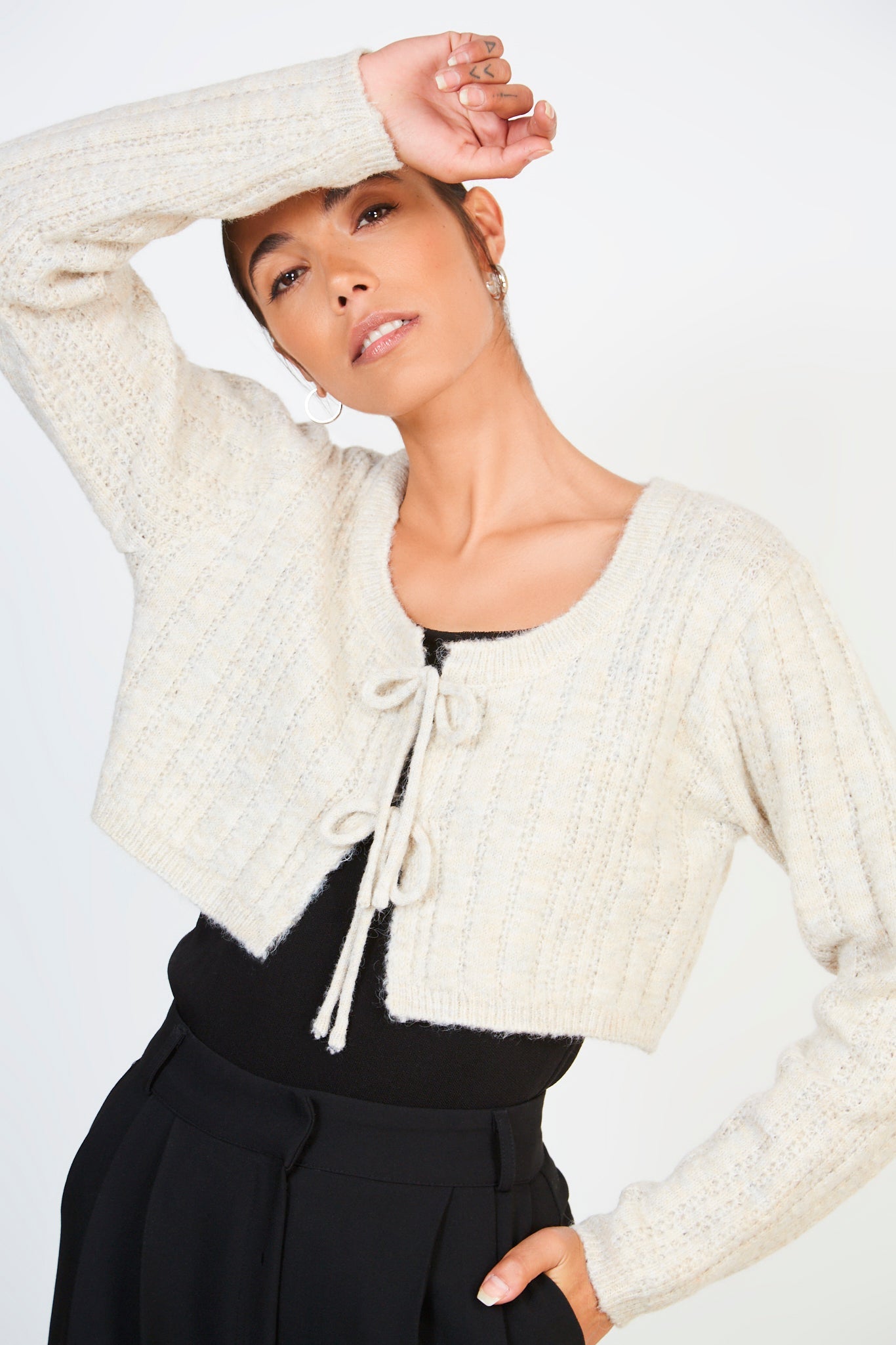 Light beige double tie cardigan_1