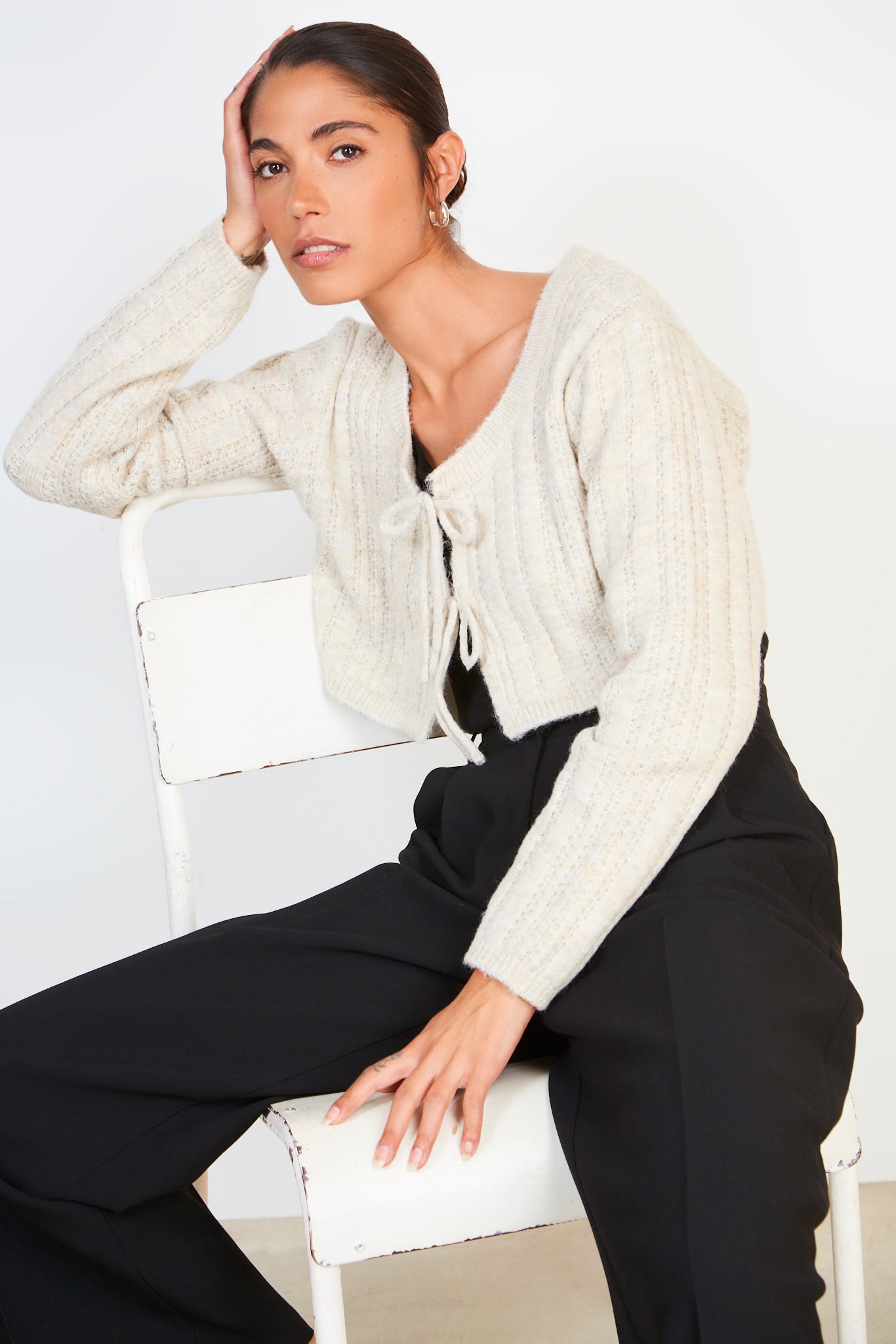 Light beige double tie cardigan_5