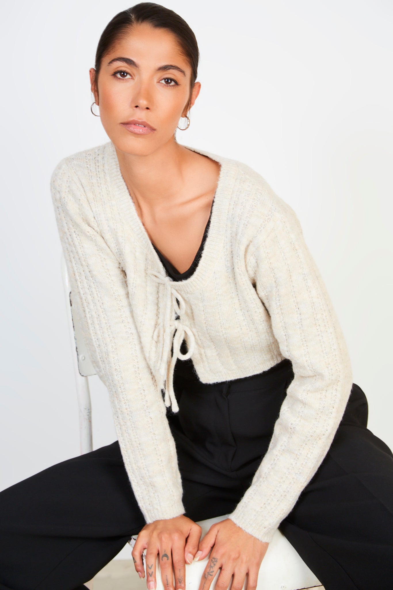 Light beige double tie cardigan_6