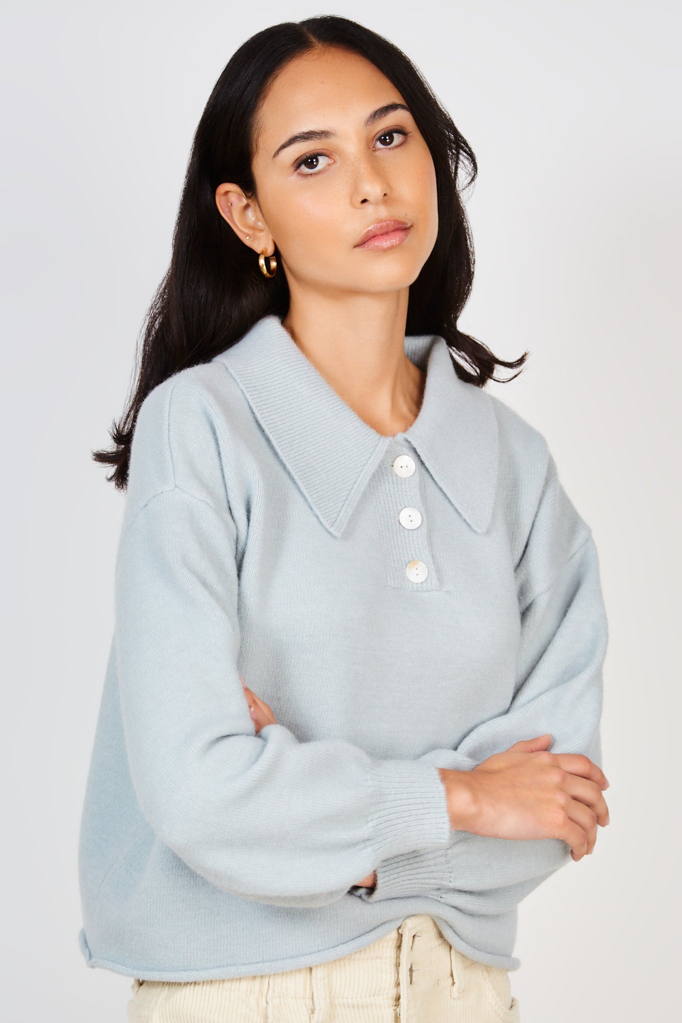 Light blue giant collar button neck jumper_5