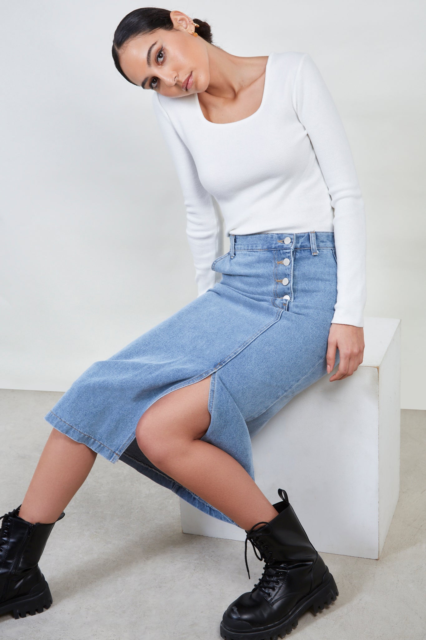 Light blue recycled cotton denim skirt_5