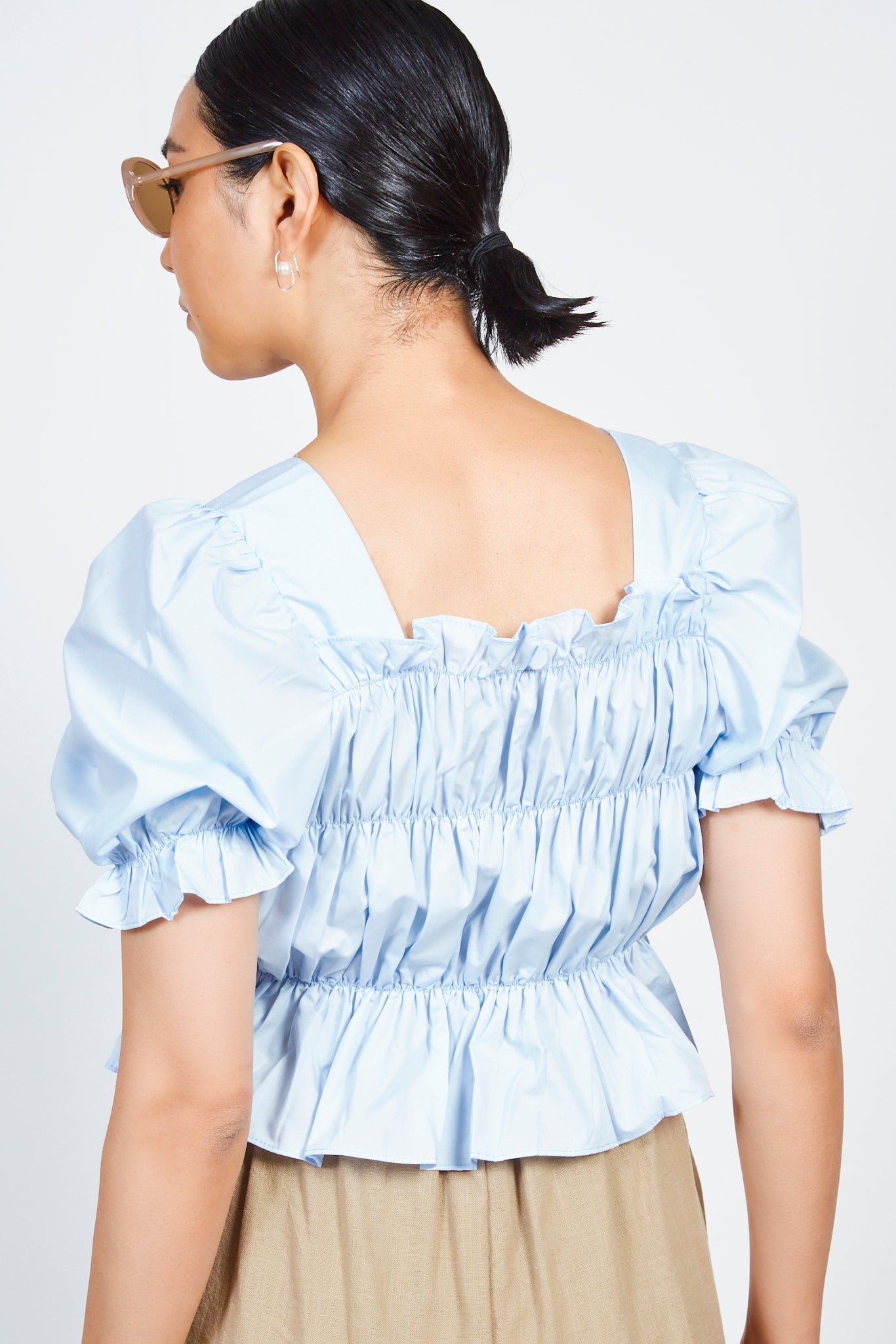 Light blue ruched bodice short sleeve top_2