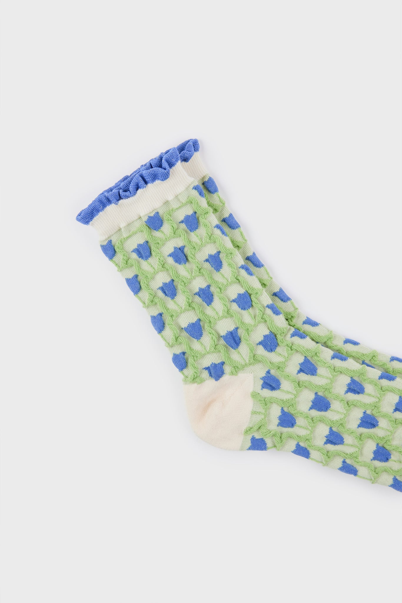 Light green and blue tiny tulip print socks_4
