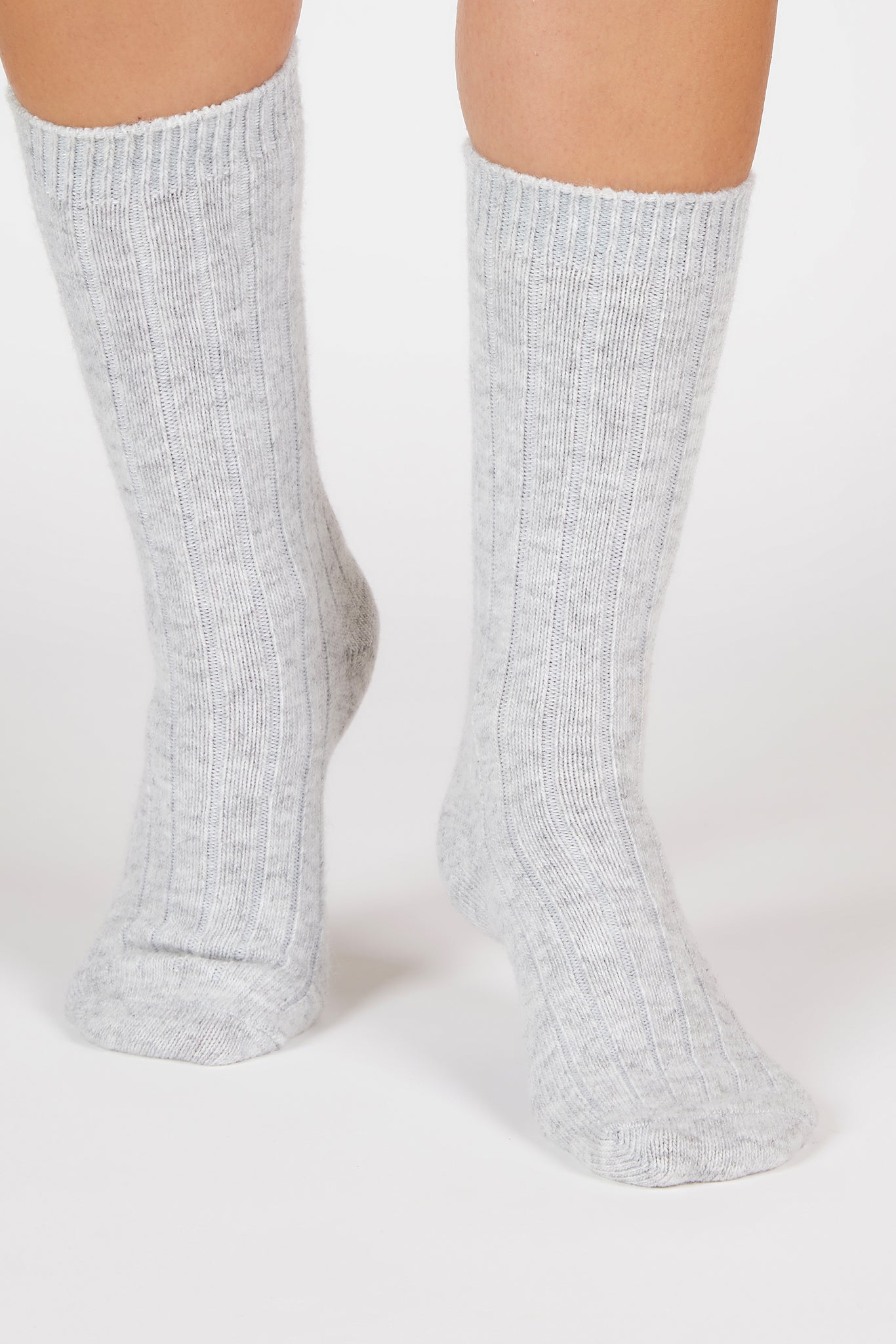 Light grey cashmere wool blend thick ribbed socks_3