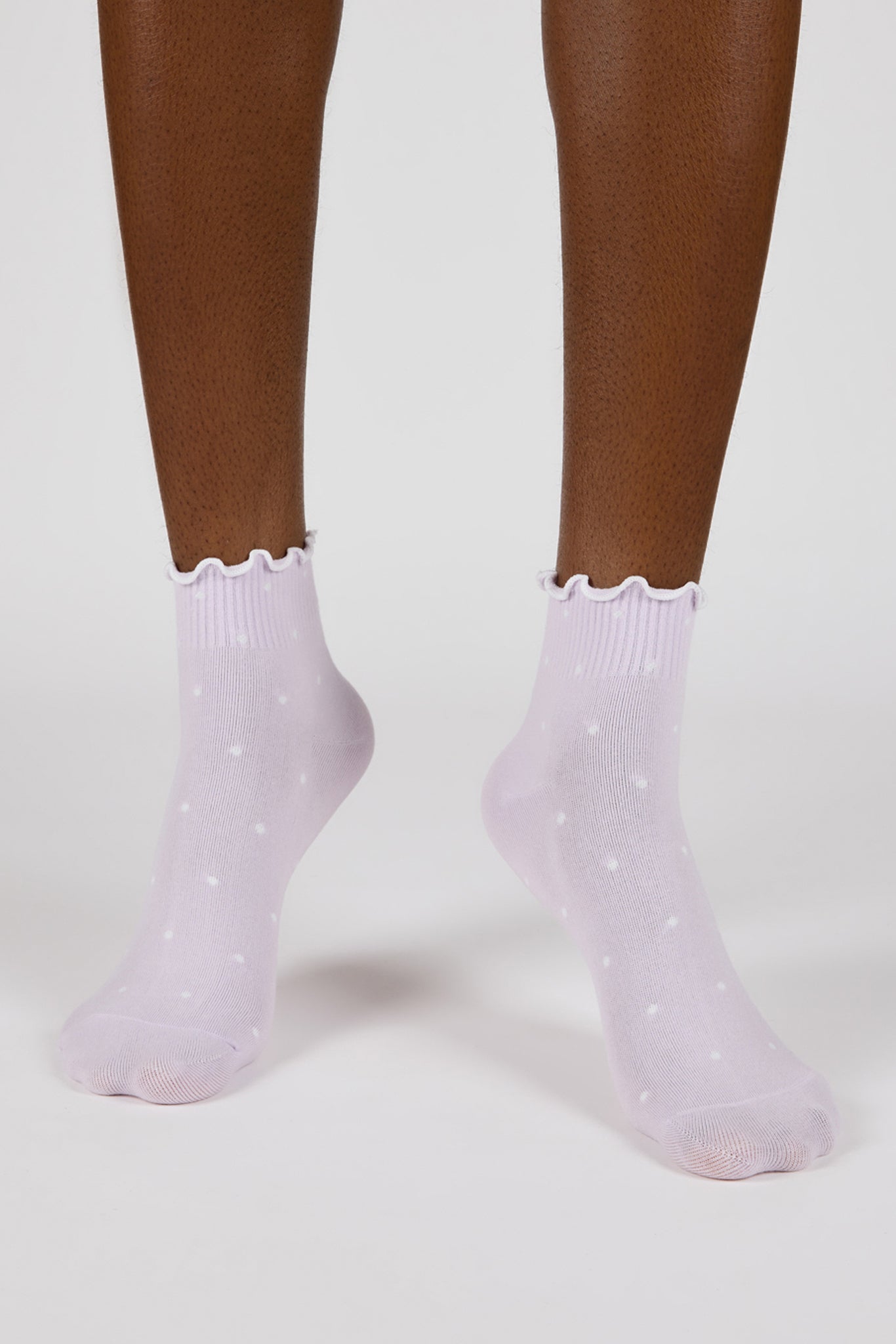 Lilac and white polka dot ruffle trim socks_1