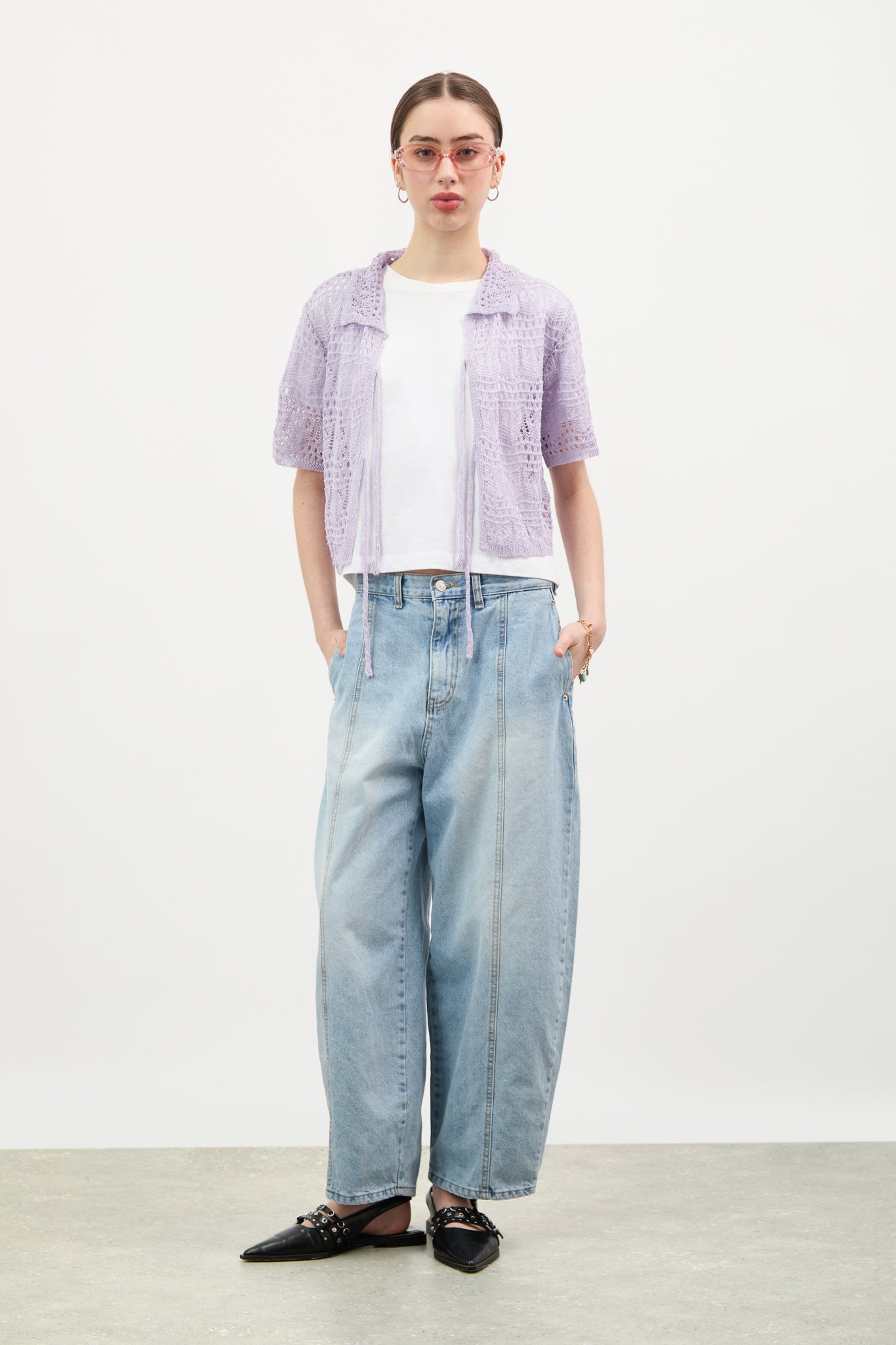 Lilac crochet knit double tie front top_5