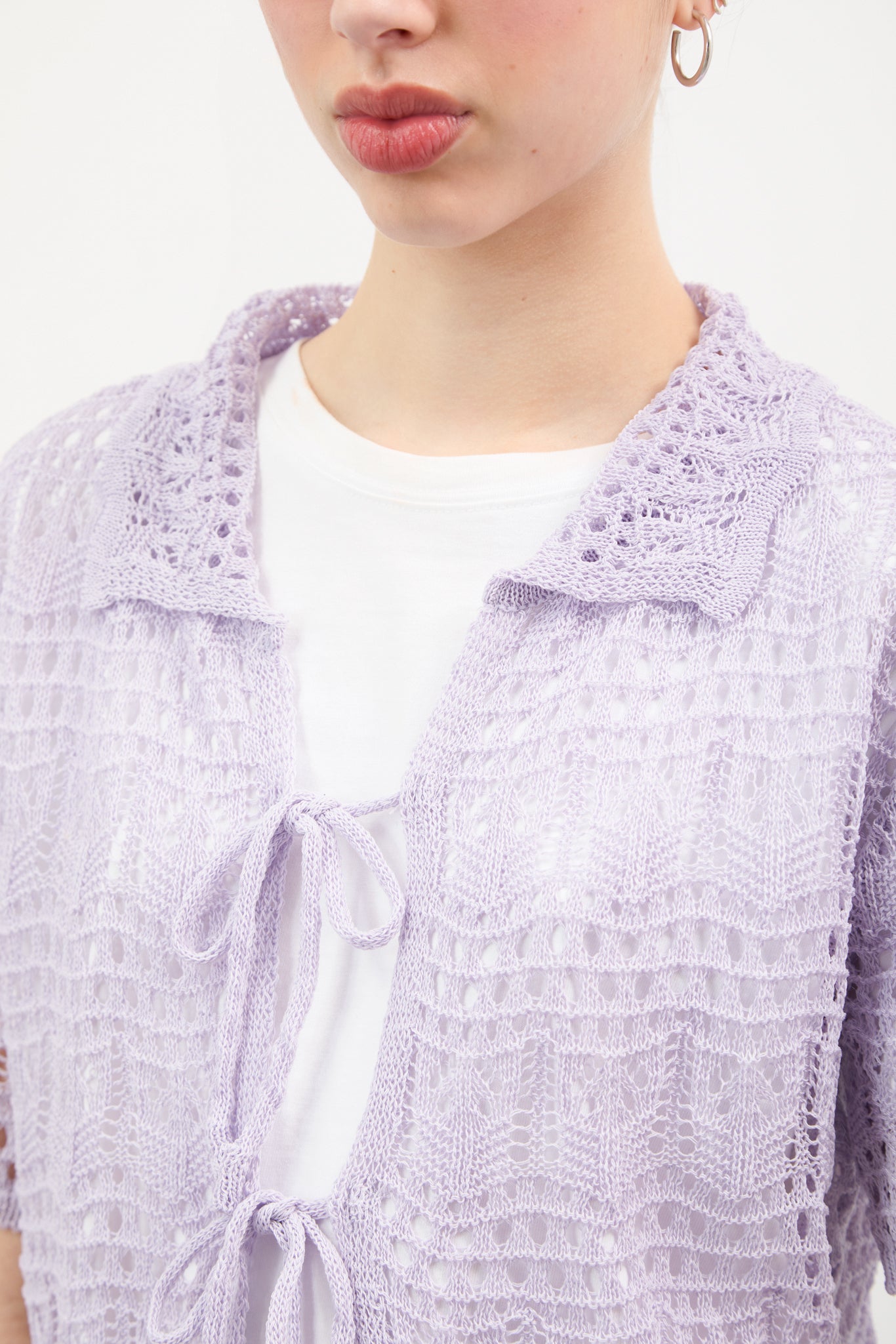 Lilac crochet knit double tie front top_4