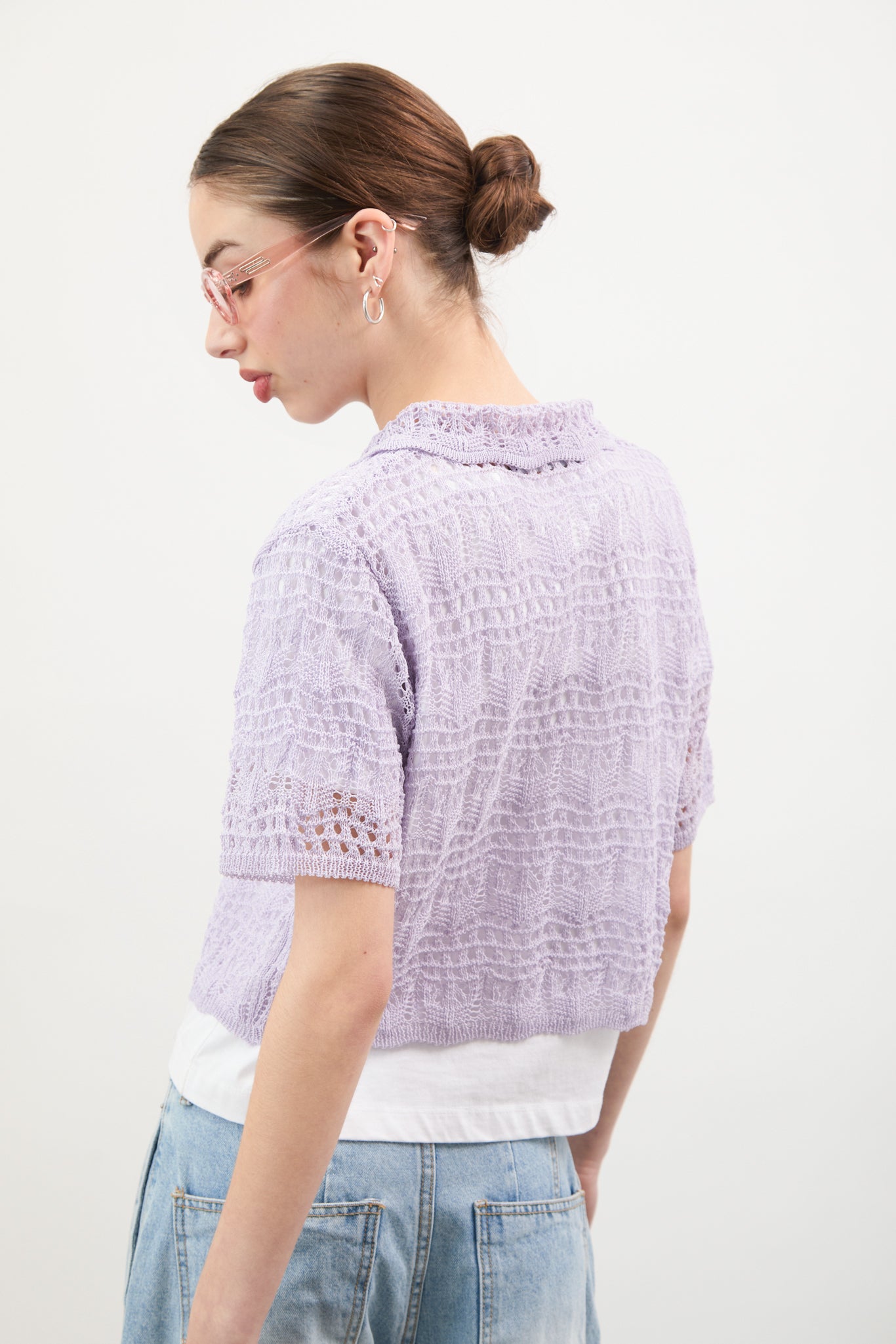 Lilac crochet knit double tie front top_3