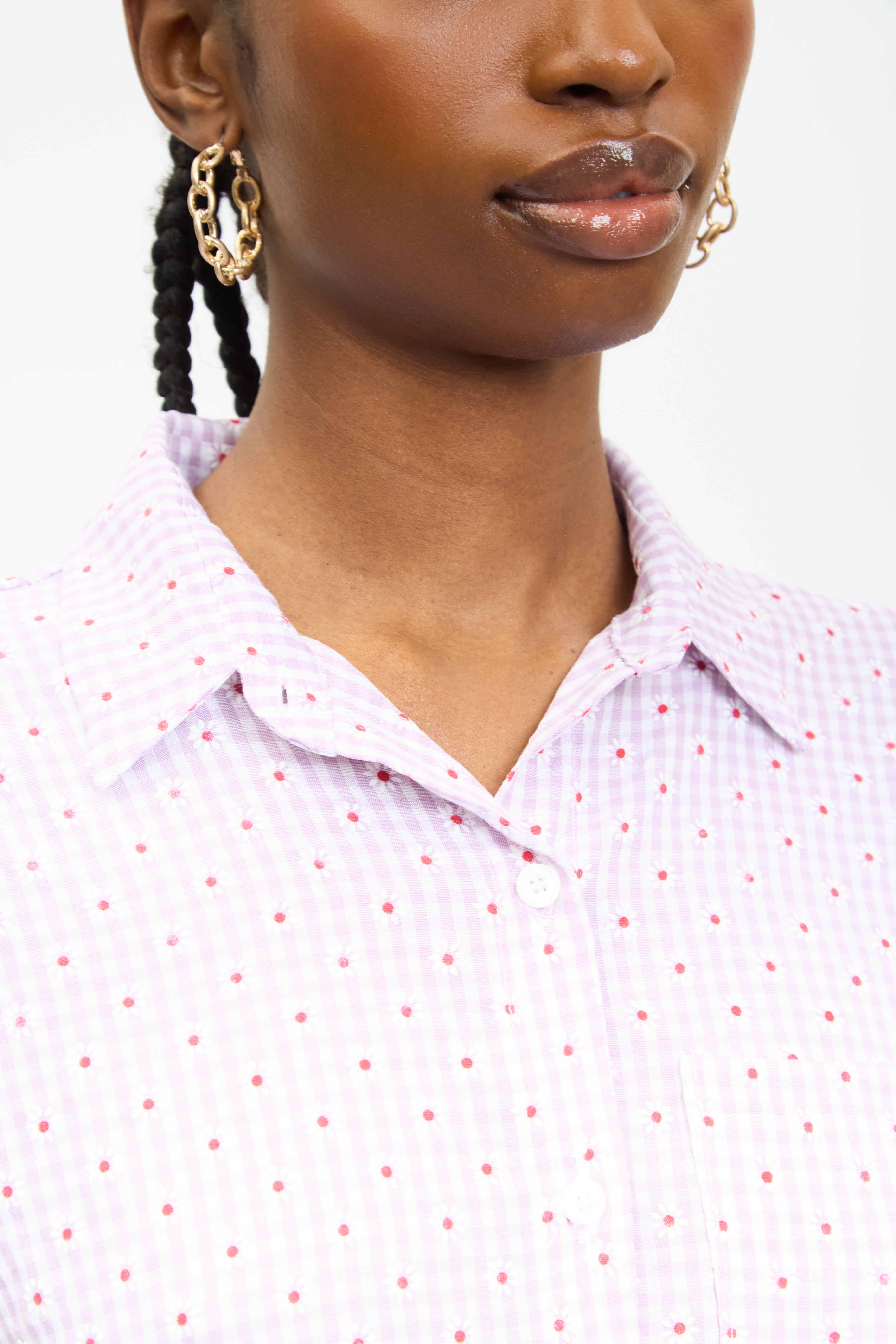 Lilac daisy gingham short sleeved shirt_3
