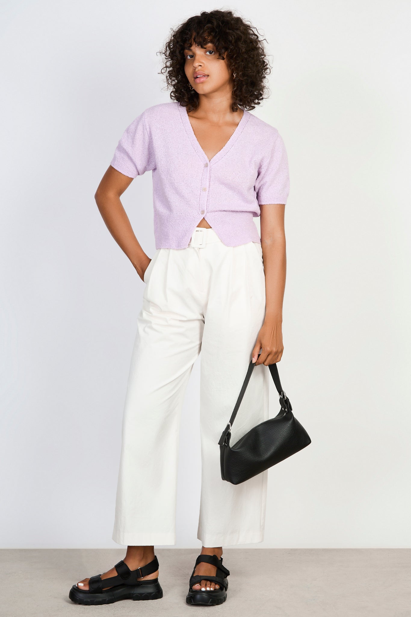 Lilac linen blend short sleeved cardigan_4