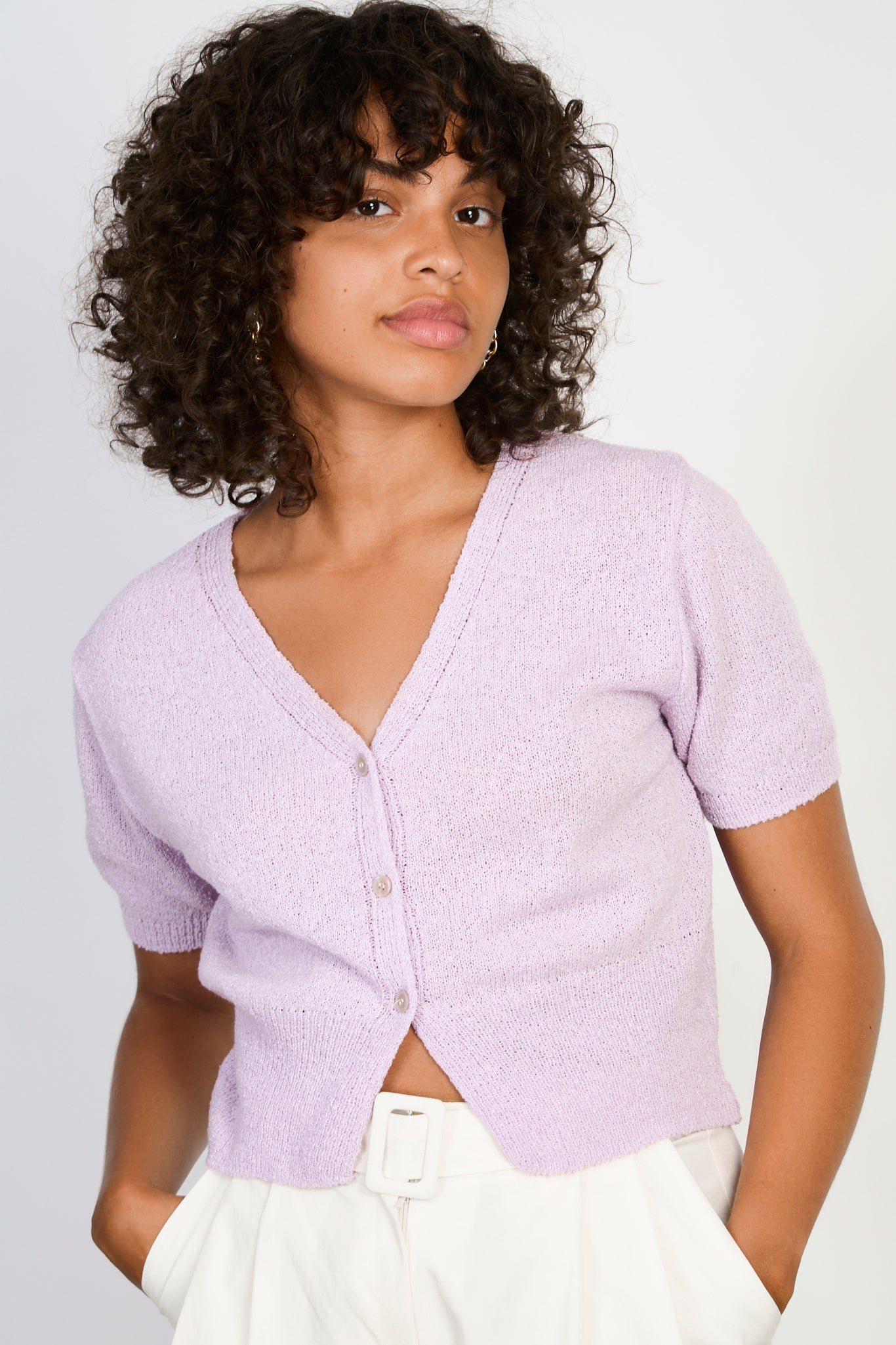 Lilac linen blend short sleeved cardigan_1