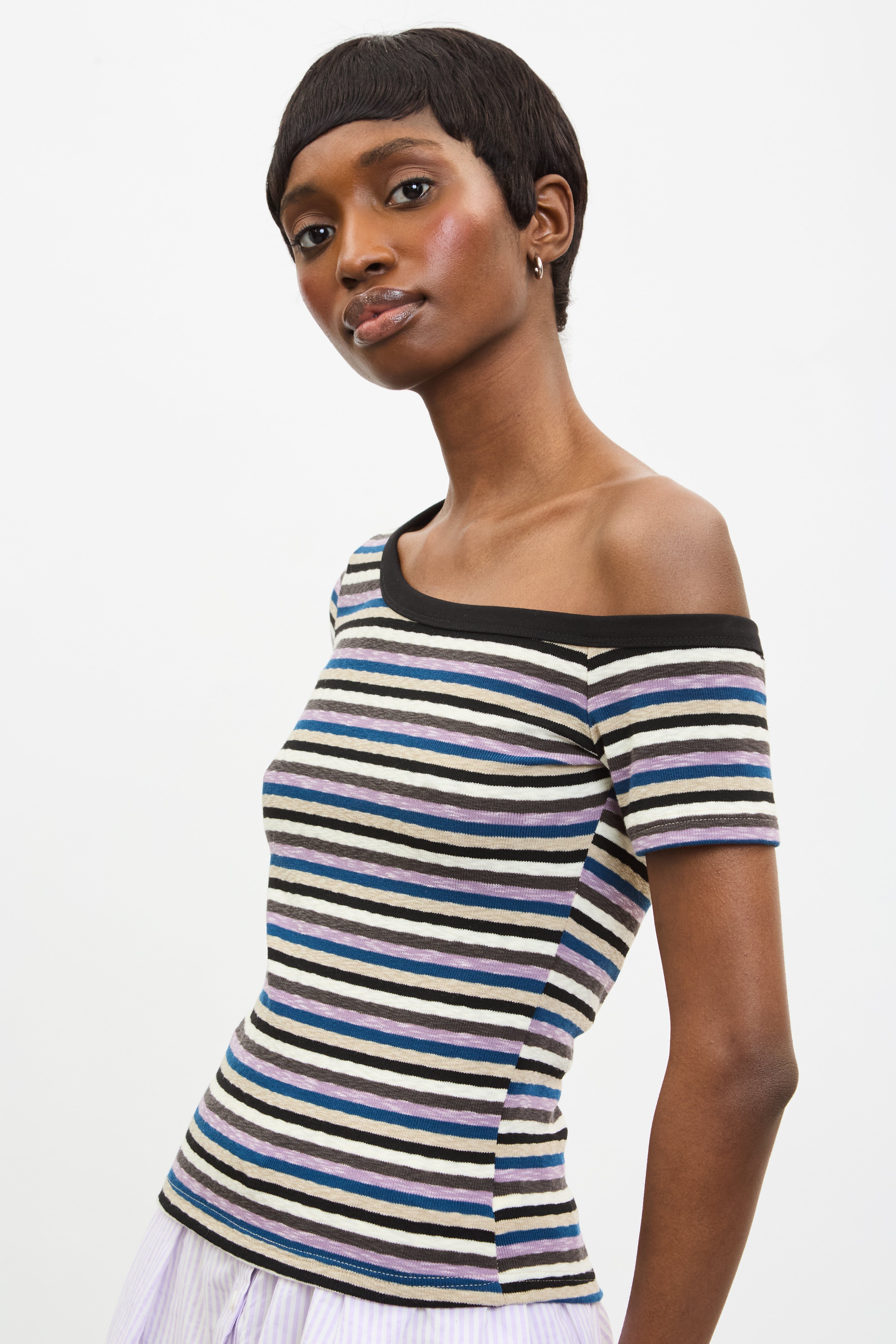 Lilac multi striped off shoulder tee_1