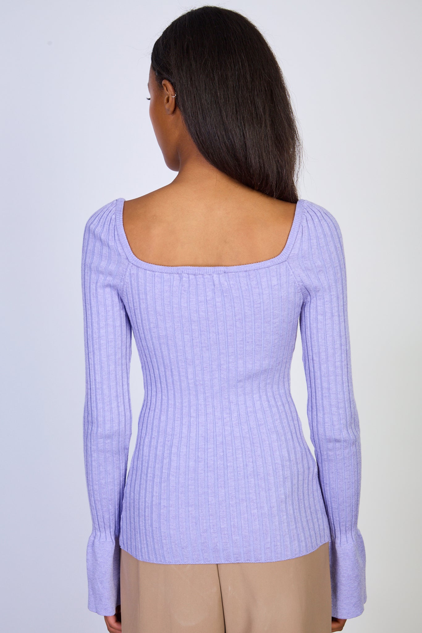 Lilac ribbed square neckline giant cuff cardigan_2